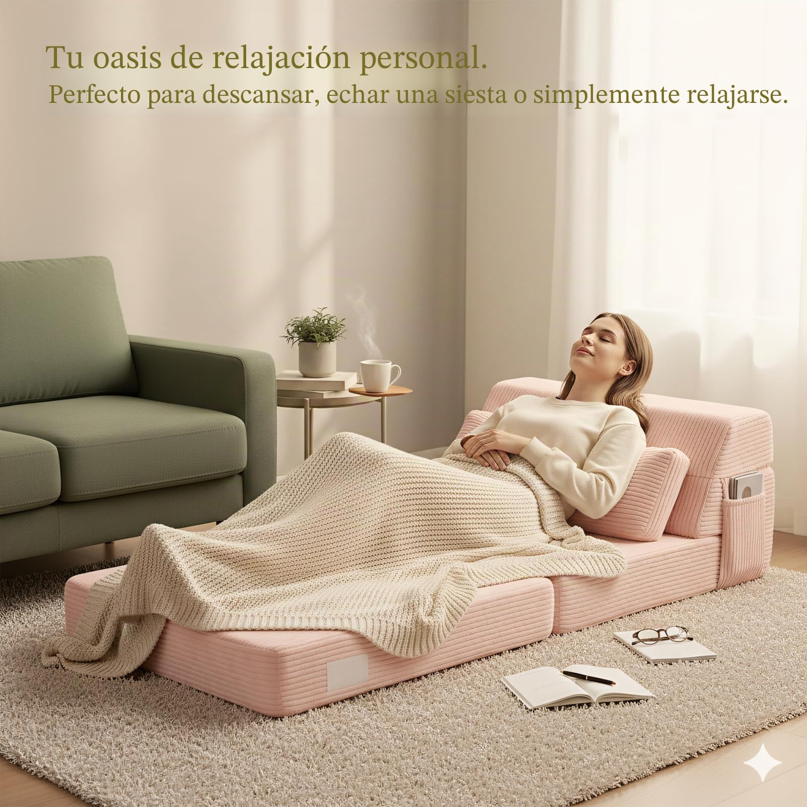 Sofá cama plegable con almohada, silla convertible de pana, cómodo colchón futón para adultos, silla plegable para sala de estar, dormitorio, color rosa