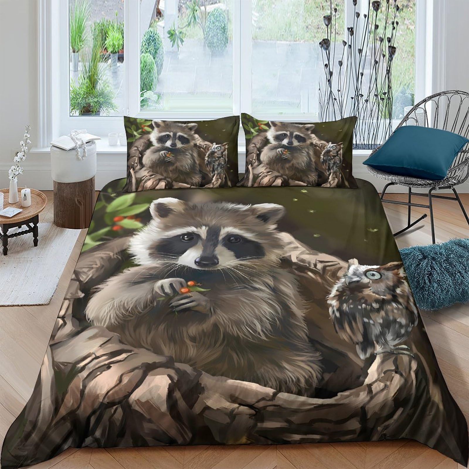 Ctjqhvkz Style-9 3D Printed Raccoon Forest Fitted Sheet Microfiber Soft Mattress Cover Bedroom Dorm Decor Machine Washable Single（135X200cm）