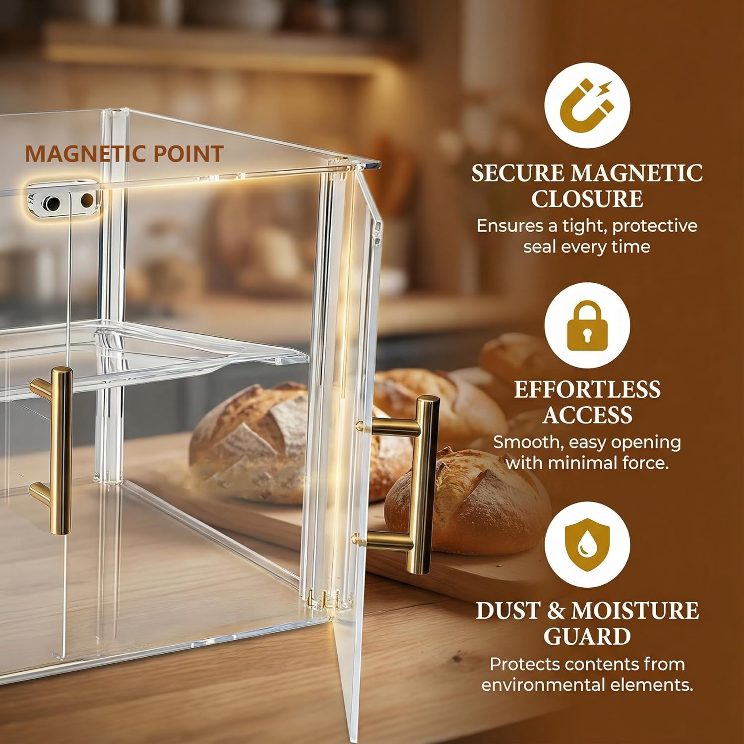 2-Tier Acrylic Bakery Display Case, 15.8"x11.8"x11.8" Clear Pastry Display Case with Magnetic Door & Trays, Countertop Food Storage for Donuts, Bagels, Cakes, Cookies