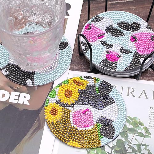 Miniatura 5 de KJMYYXGS Juego de posavasos de pintura de diamante de vaca de granja, posavasos de bricolaje con base de corcho