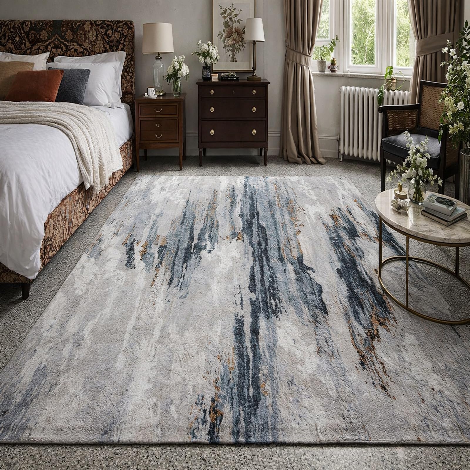 Tapis abstrait moderne bleu et gris haute qualité 150x150