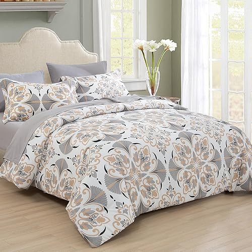 EMME Bed-in-A-Bag - Juego de edredón de 5 piezas para cama Twin con estampado floral de microfibra y relleno de plumón sintético, suave y cómodo,