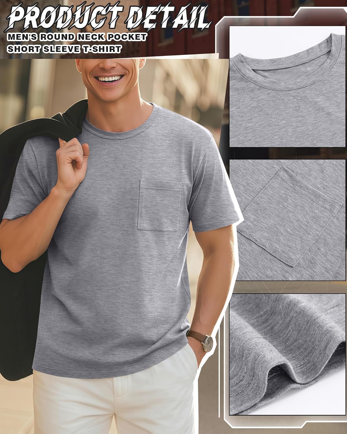 Neer 5 Pack Men's Big and Tall Pocket T-Shirt Crew Neck Short Sleeve Shirt Slim Fit Lightweight Top Casual Basic Tee