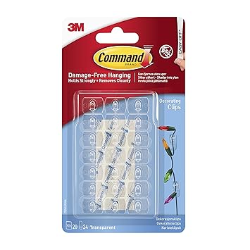 3M Command, Clear Decorating & organizing wall hooks, Holds Strongly, Reusable, Adhesive hooks for wall, Multi-surface damage free hooks for hanging (Transparent, 20 clips, 24 strips)