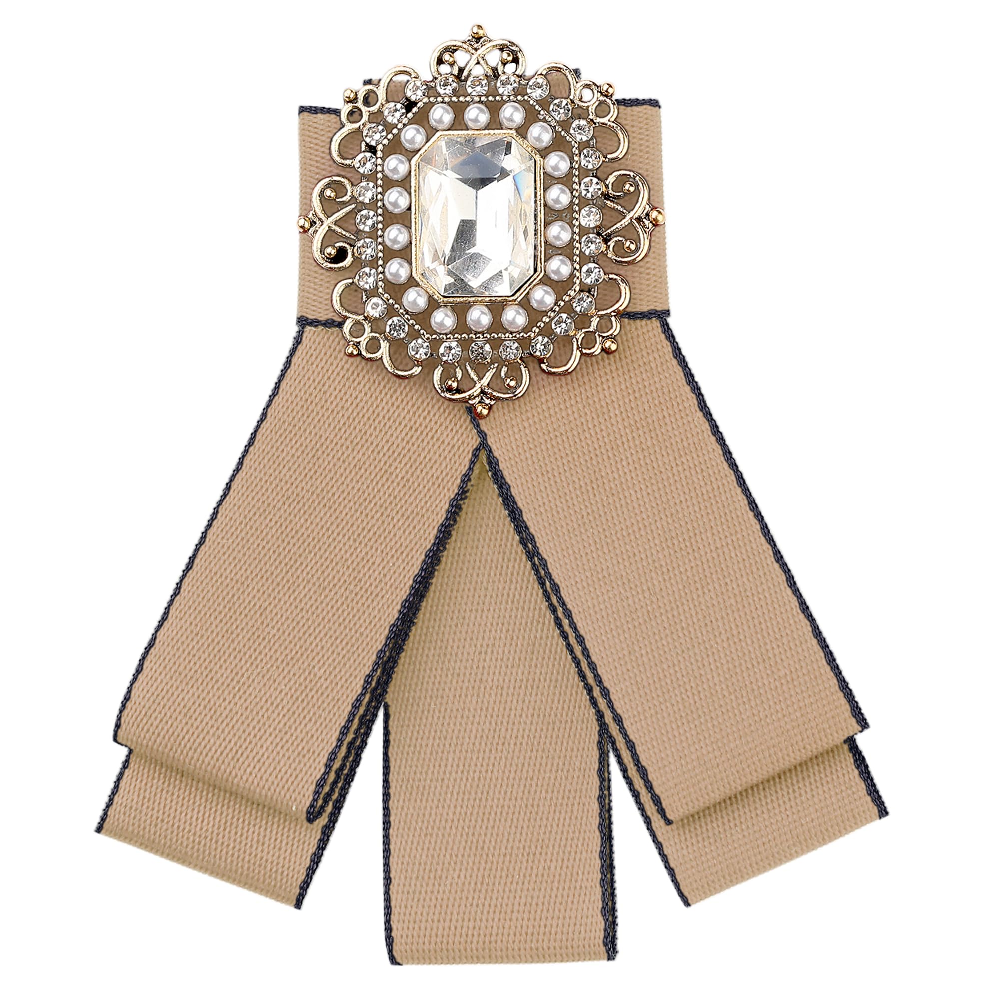 Qjforu Unisex Camel Ladies Tie,Bowknot Necktie,Fashion Rhinestone Pre-Tied Ribbon Brooch Bow Tie Pin Collar Bow For Women(Camel)