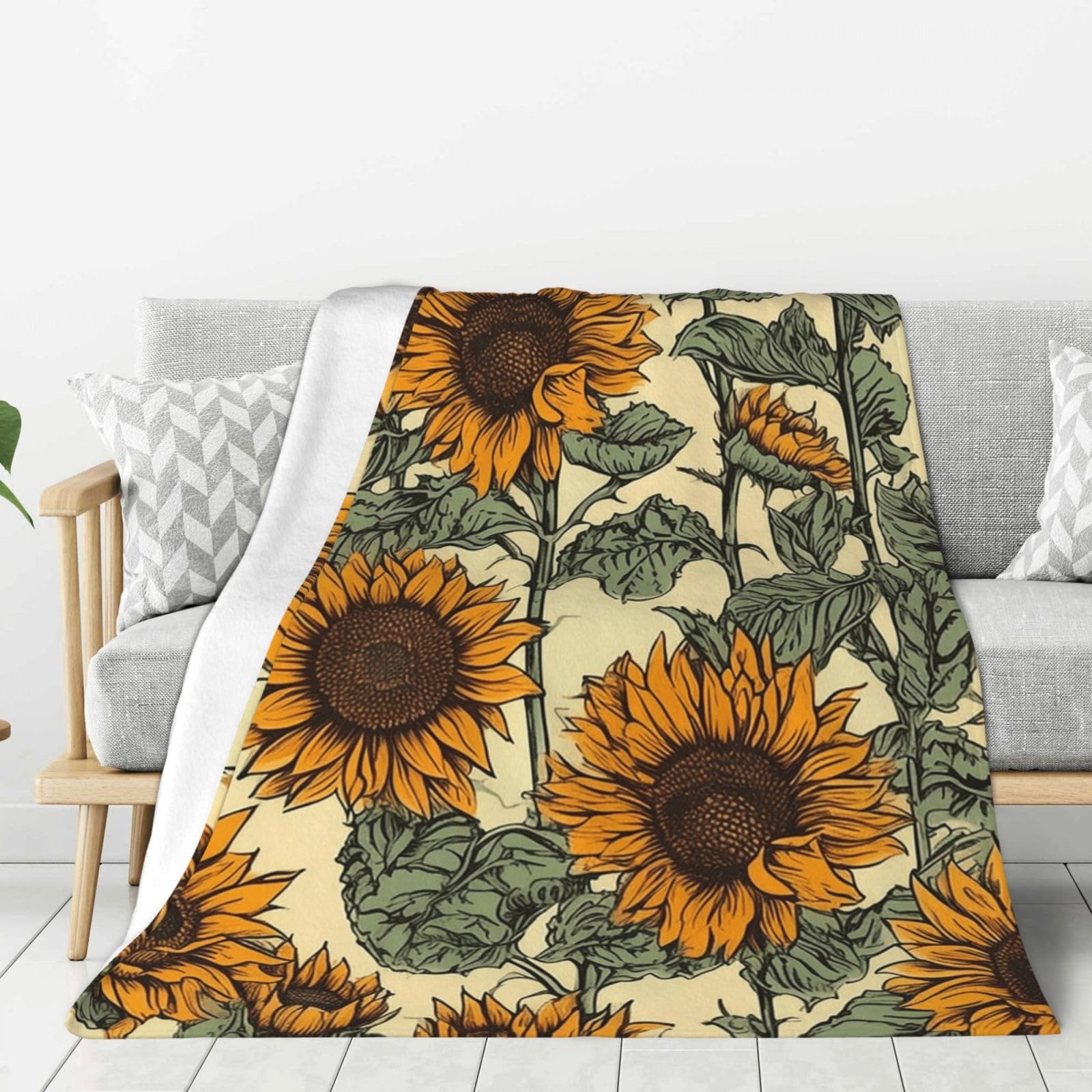 Romantic Sunflowers Throw Blanket Plush Flannel Fleece Blanket, Soft Lightweight Cozy Blankets 40"X30" for Bed Couch Sofa Travel