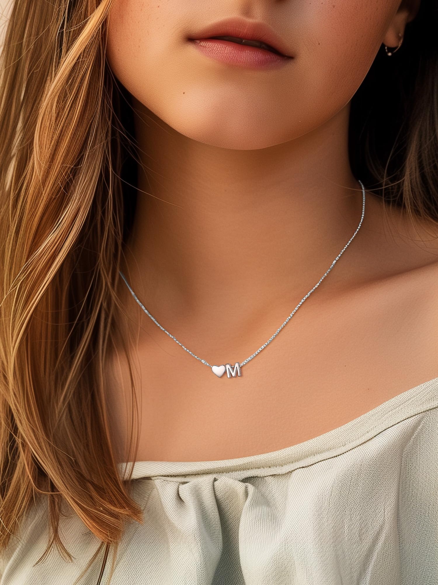 ChicSilver Collar Inicial Mujer Plata 925 Colgante Corazón Letras Nombre | Material Plata de Ley Joyería Deliciosa Romántica Madre Pareja
