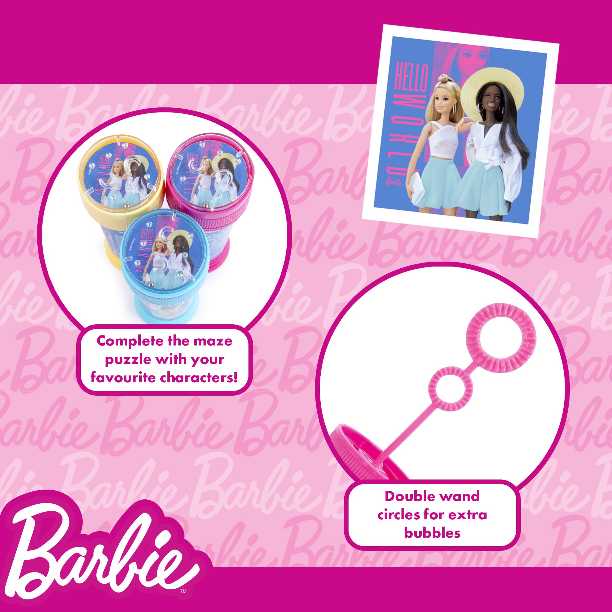 abeec Barbie Bubbles, 12 Pack Bubble Tubes With Wands, Barbie Party Bag Fillers, Interactive Maze Lid Game - Image 4