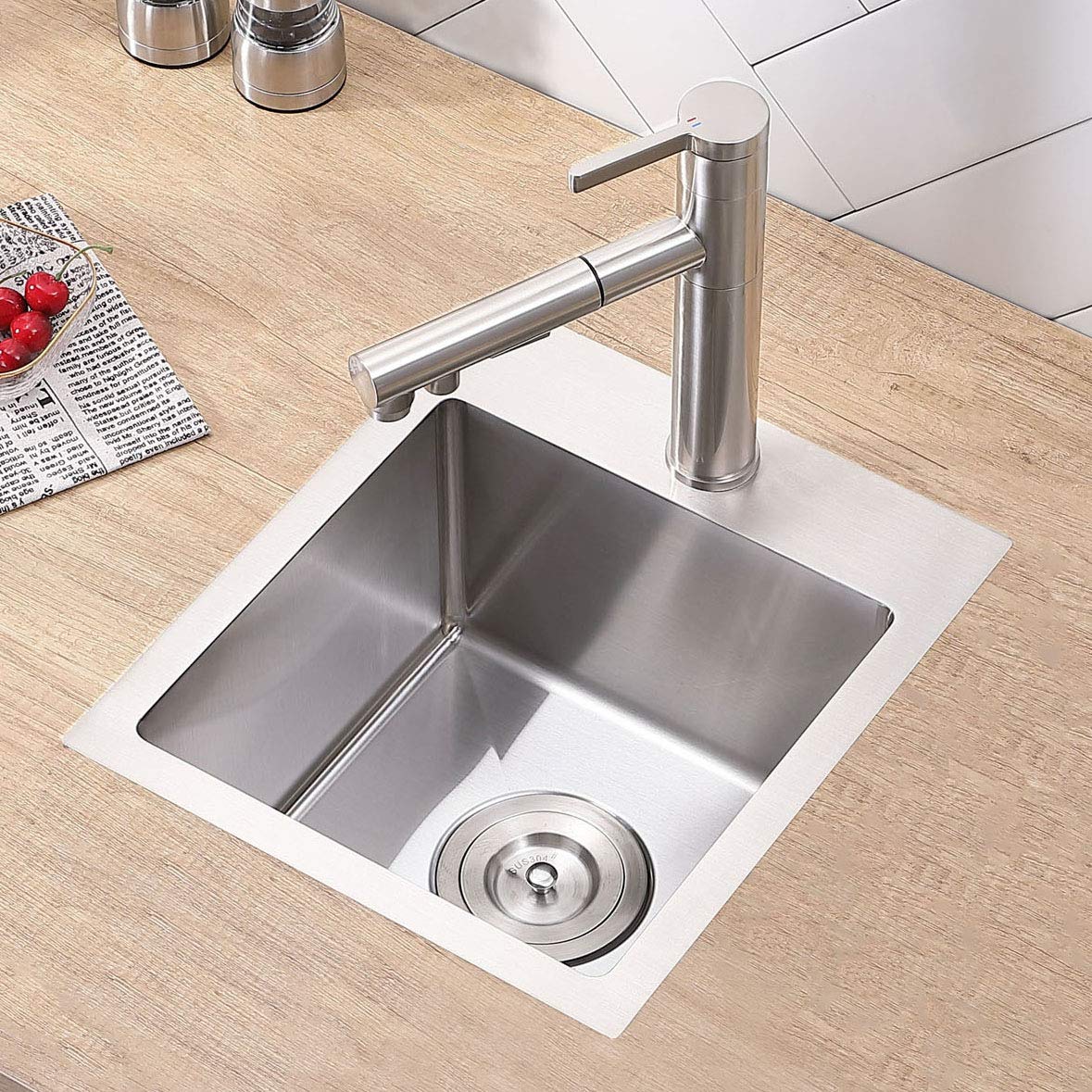 vccucine drop in bar sink, 15x15 inch topmount rv small kitchen sink, handmade stainless steel wet bar sink, outdoor single bowl, brushed nickel prep sink with accessories
