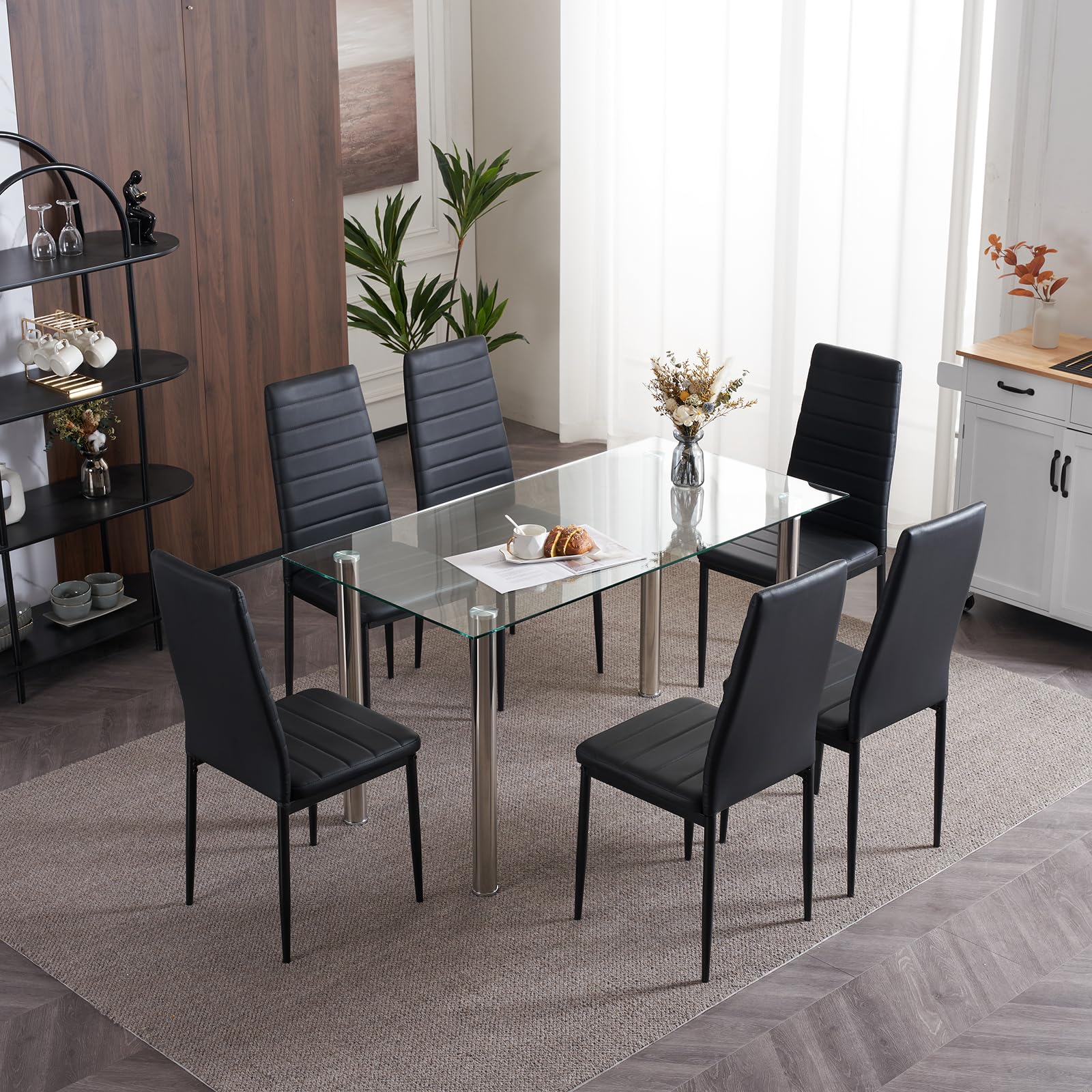 LEADZM küchenstühle 6er Set Esszimmerstühle mit hoher Rückenlehne wasserdicht für Esszimmer & Küche Esszimmerstuhl Stühle 120kg (Schwarz, 6er Set)
