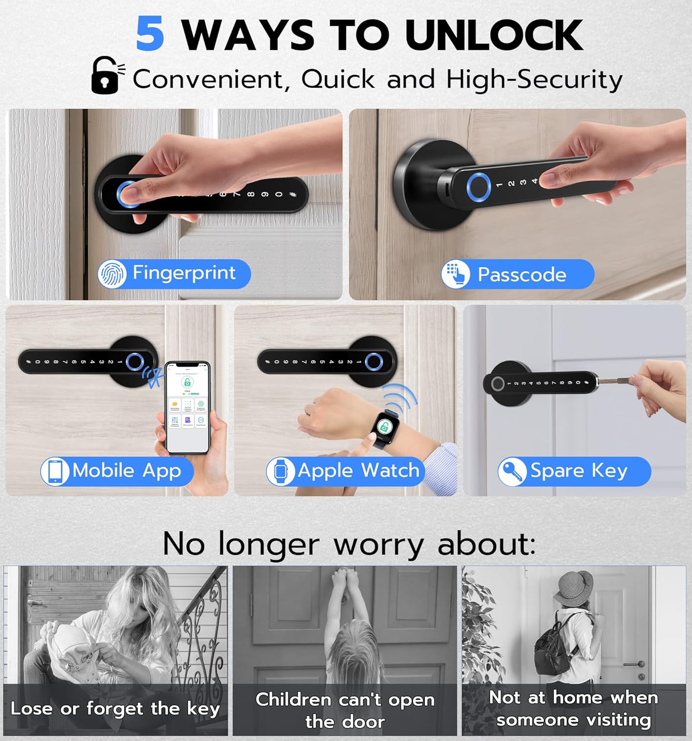 eLinkSmart Fingerprint Door Knob Lock, Smart Keyless Entry Door Lock with Code Keypad Handle, Electronic Biometric Security Locking Door Lever Locks for Bedroom Apartment Hotel Interior - Black 3 81kIvEm0aQL. AC SL1500