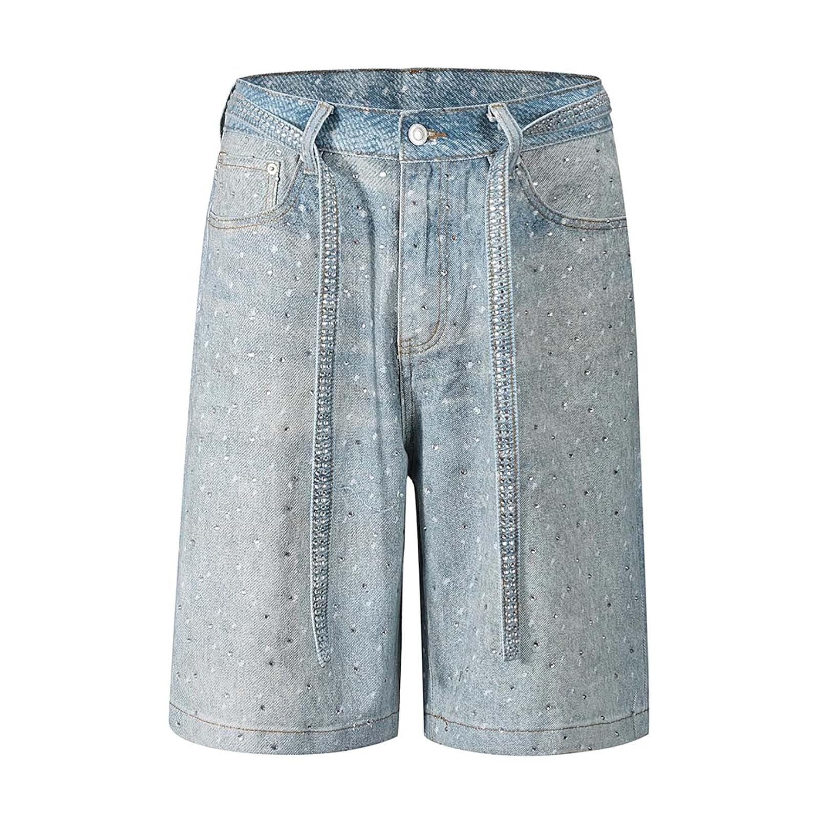 Bermuda da uomo a gamba dritta, gamba larga, in denim, a vita media, Y2K, Jorts, lunghezza al ginocchio, estivi, streetwear, elasticizzati, Y2k, hip-hop