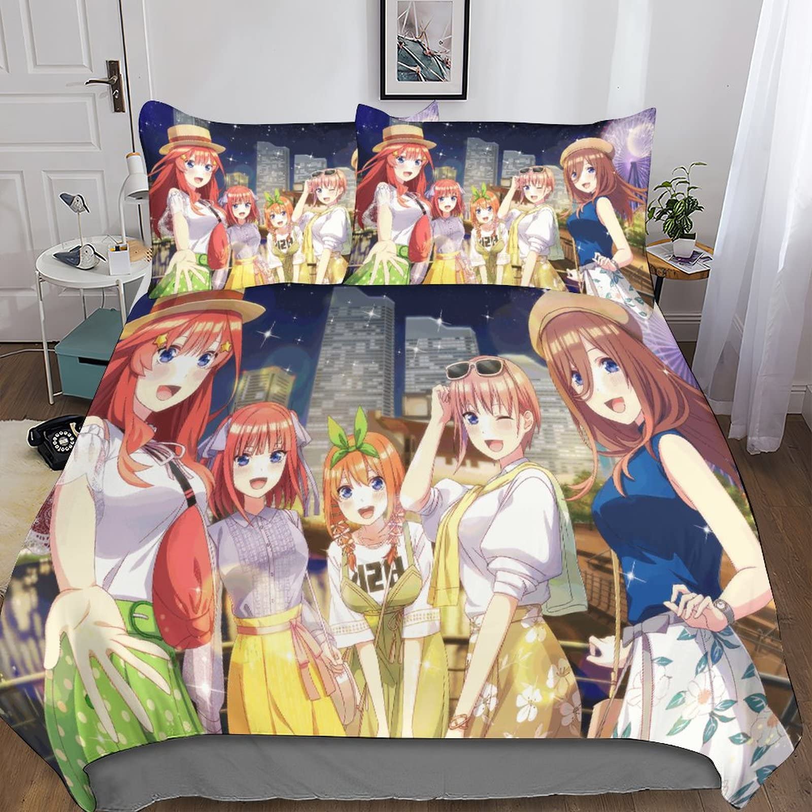 Ensemble de literie 3 pcs fée des fleurs avec housse de couette king et taies d'oreiller anime