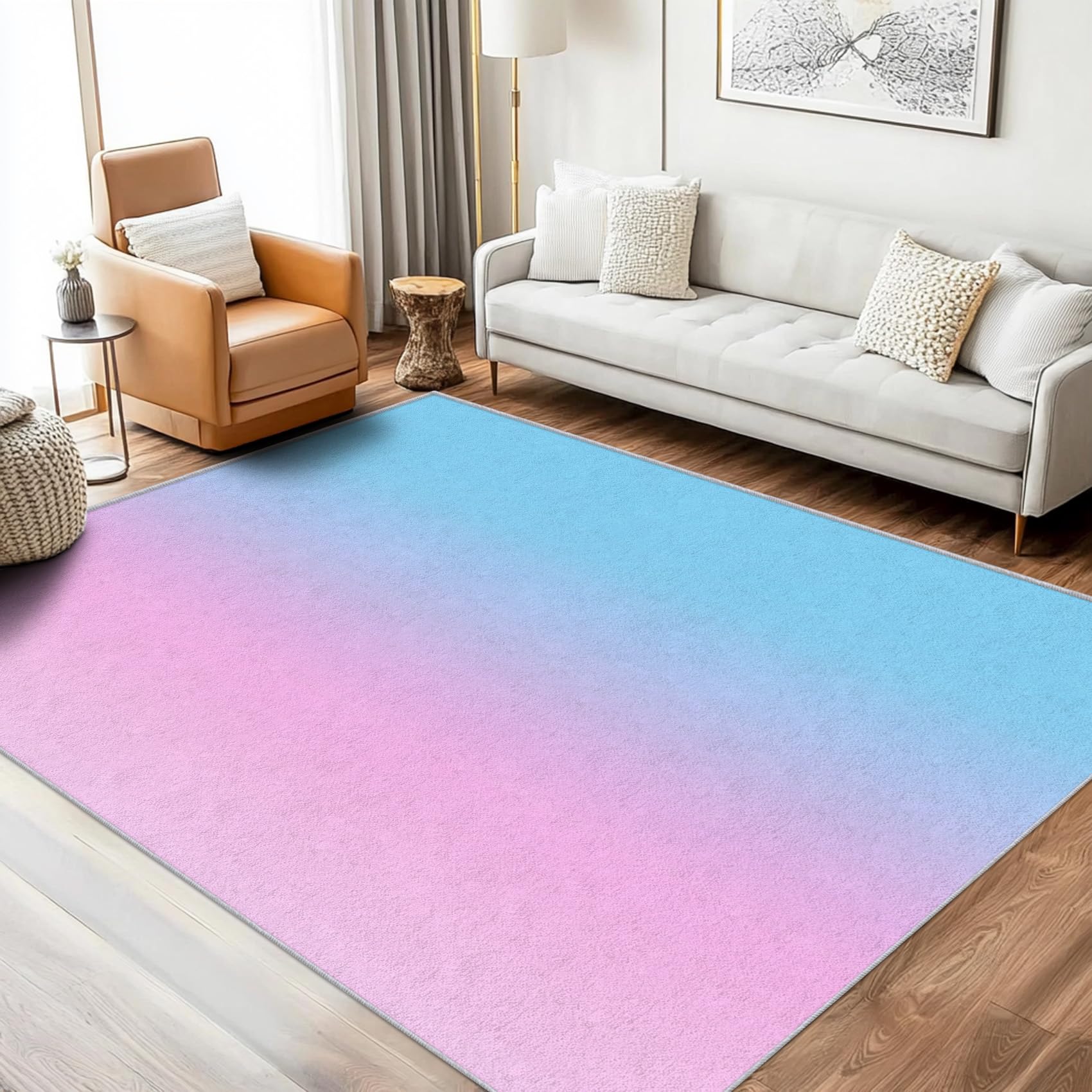 ZDABAOEC Ombre Rugs Living Room - Gradient Rugs for Bedroom, Pink Blue Carpet, Washable Non Slip Small Rug, Soft Low Pile Patterned Area Rug & Home Decor & Gifts, 80 x 150cm