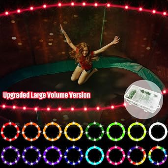 Upgraded Large Volume&Longer VersionLED Trampoline Lights, Remote Control Trampoline Rim LED Light for 14Ft Trampoline, C Battery Box, 16 Color Change, Waterproof,Bright to Play at Night Outdoors
