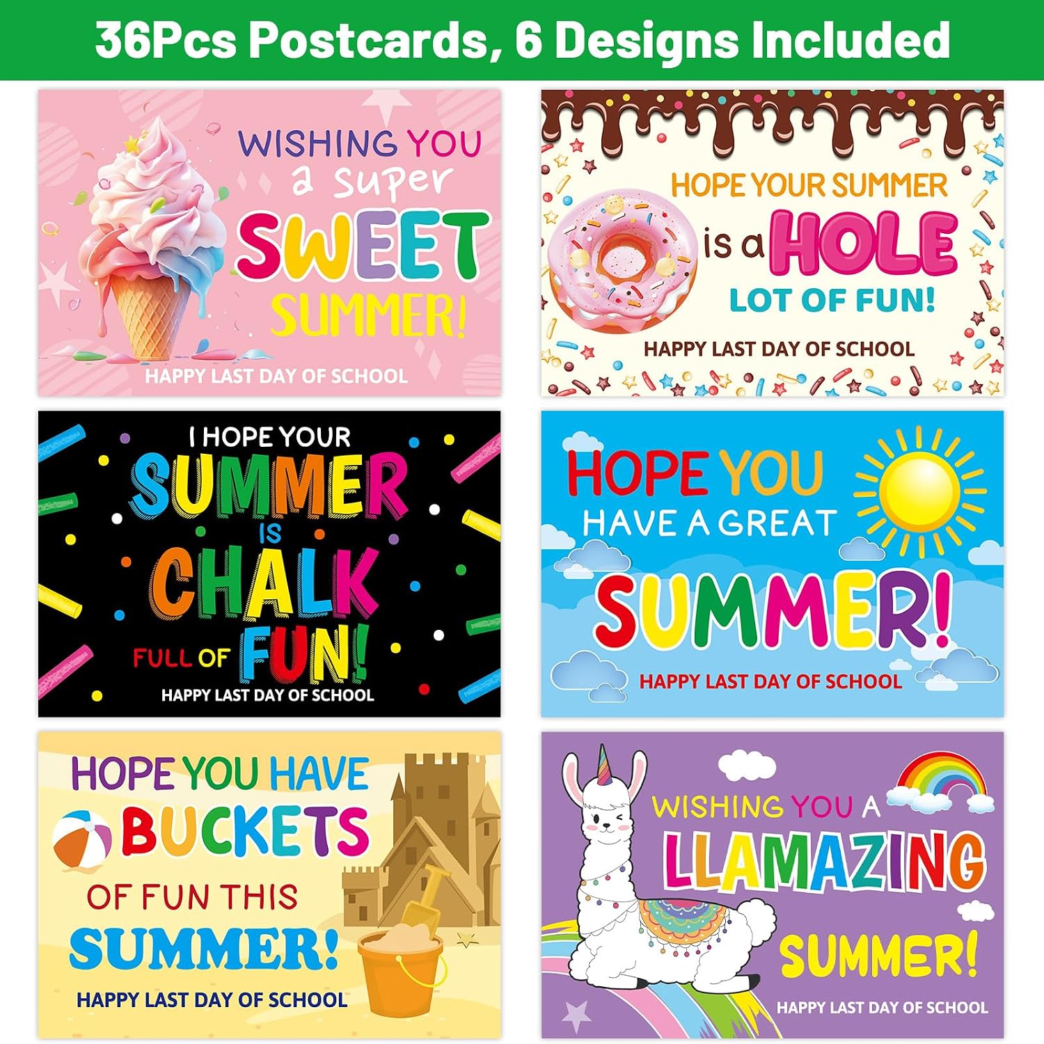 Fancy Land End of The Year Postcards for Kids Students Have A Great Summer Blank Postcard from Teacher Send to Students for Preschool Kindergarten 36 Packs