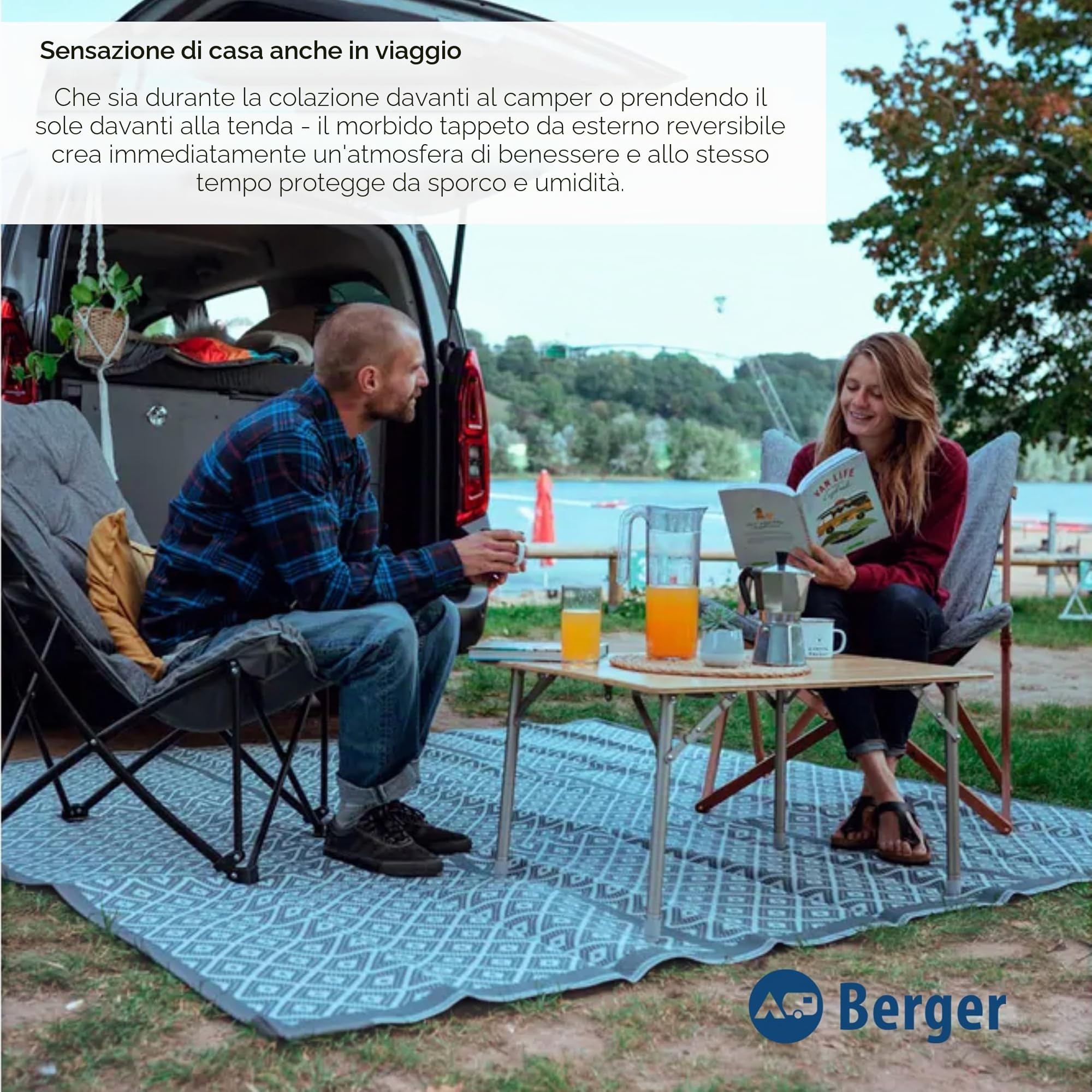 BERGER Square 300 - Tappeto per esterni - 300 x 300 cm - Tappeto per esterni - Tappeto da campeggio - Tappeto per tenda - 300 x 300 cm - Traspirante, morbido - Con anelli di fissaggio