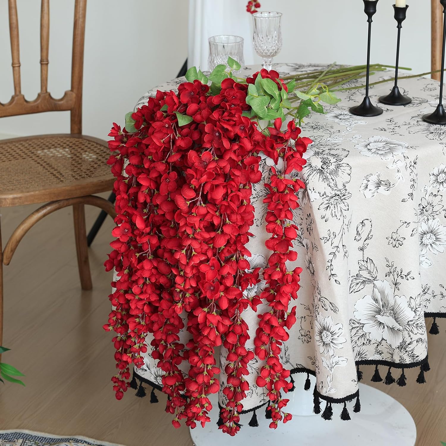 mizii 6Pcs Burgundy Wisteria Hanging Flowers 48" Silk Wisteria Artificial Flowers Garland Vines Fake Hanging Flowers Decoration for Wedding Flower Wall Backdrop Centerpieces Room Decor (Burgundy) - Image 6