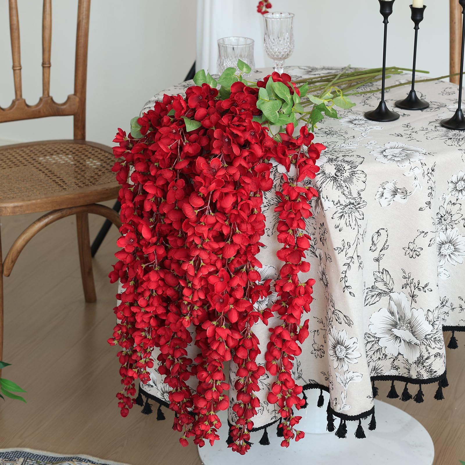mizii Weinrote Glyzinie, hängende Blumen, 121,9 cm, Seide, Glyzinie, künstliche Blumen, Girlande, Reben, künstliche hängende Blumen, Dekoration für Hochzeit, Wand, Hintergrund, Tafelaufsätze,