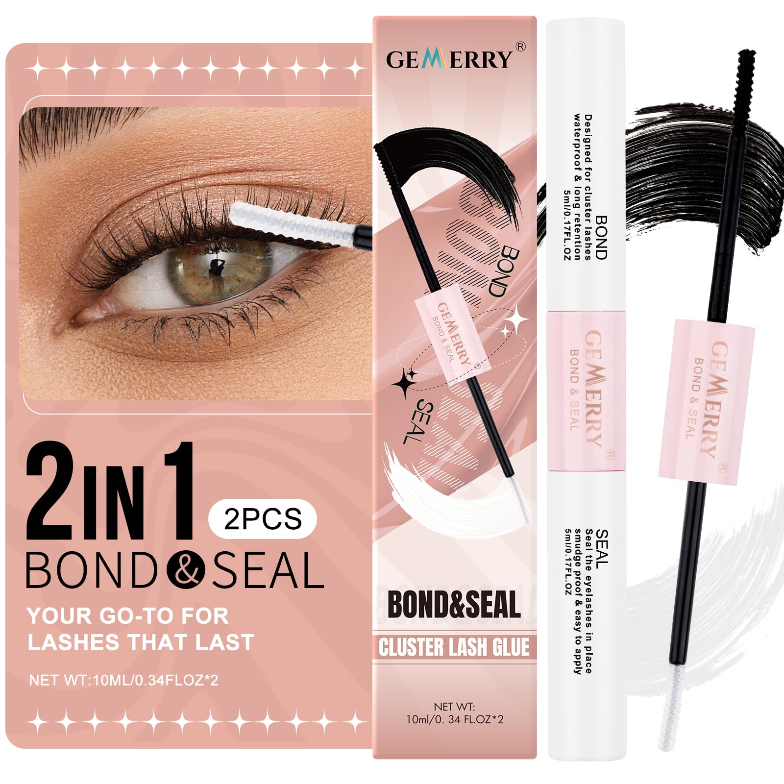 2 unidades de pegamento para pestañas GEMERRY 10 ml, Lash Bond and Seal, extensiones de pestañas, pegamento para extensiones de pestañas, pegamento de 7 días de retención y sellos — view 2