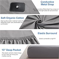 Vista 4 de Sábana de fibra plateada, 90% algodón orgánico + 10% fibra de plata pura, mejora el sueño y alivia el dolor, sábanas de cama (gris, King)