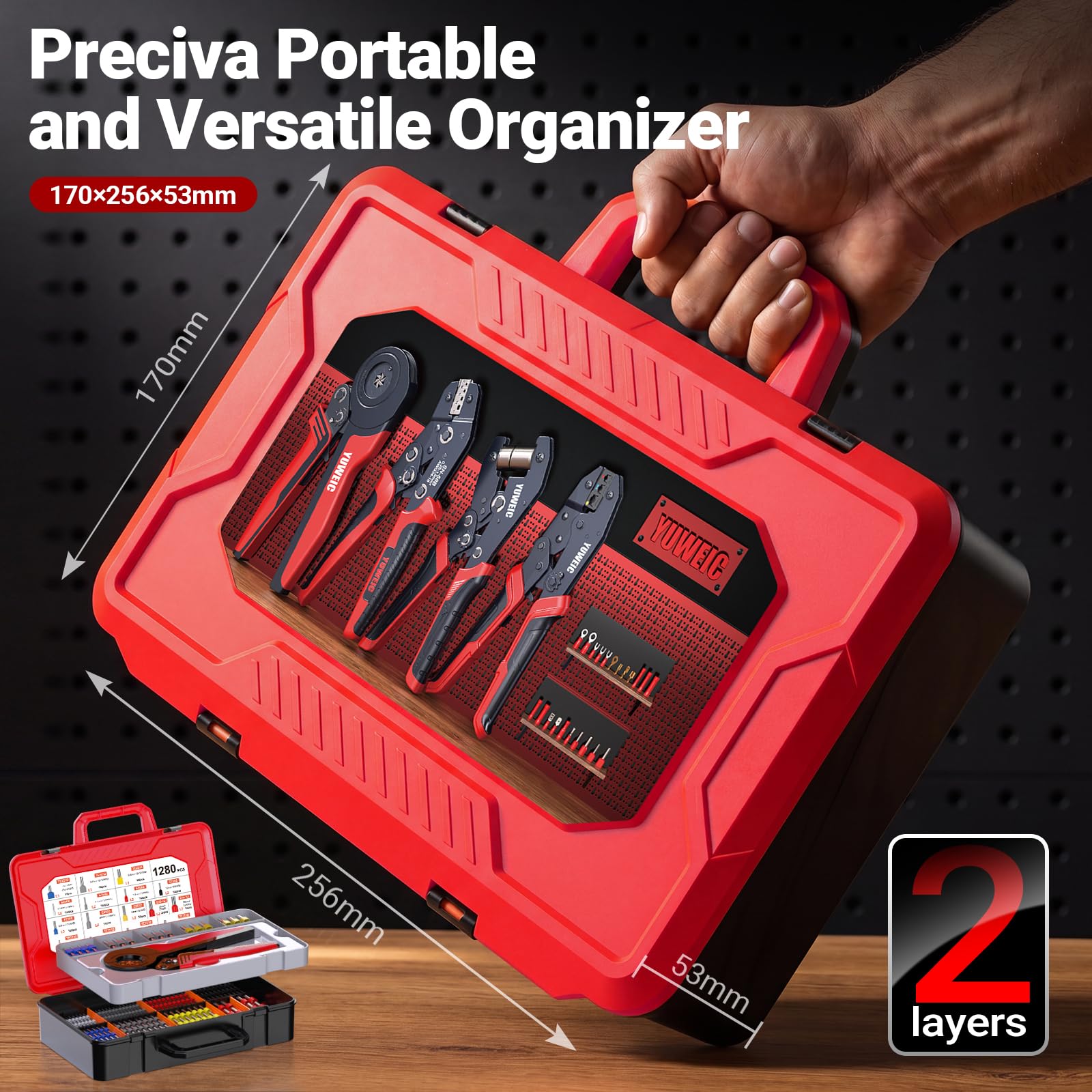 Kit de crimpadora de virola de alambre con 1280 casquillos, 0,08-16 mm² AWG 28-5 herramienta de crimpado de virola de trinquete, crimpadora de terminales de alambre con virolas y alicates de crimpado