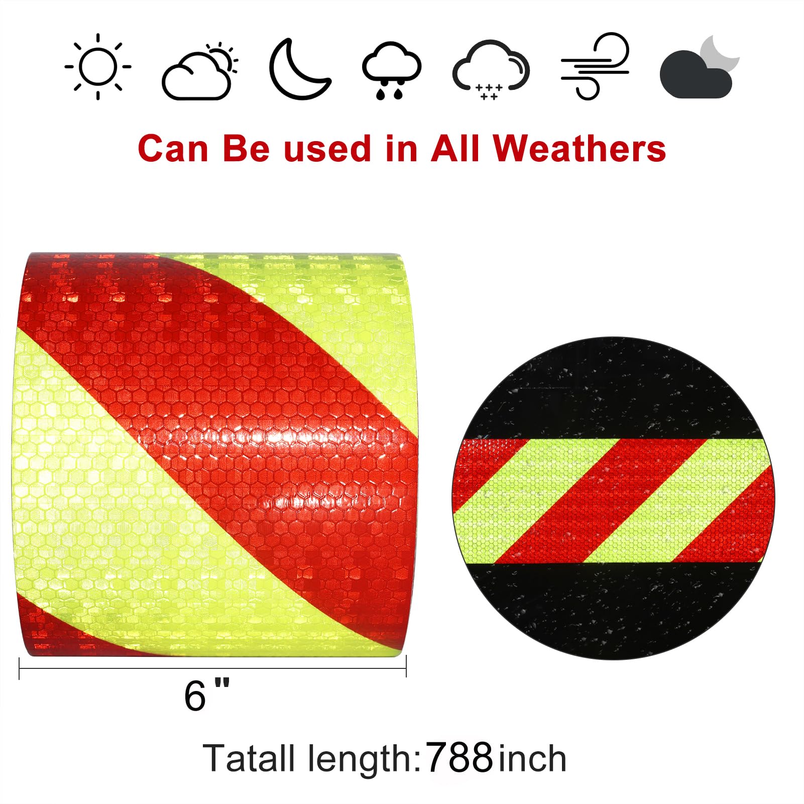 Ruban Reflechissant Adhesif Rouge et Jaune 15cm x 20m Bande Reflechissante Autocollante Imperméable Bande Réfléchissante pour véhicules, voitures, remorques, extérieur
