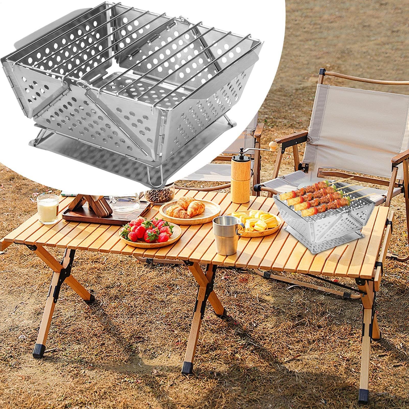 Przenośny składany grill na węgiel drzewny – lekki wędzarnia na zewnątrz ze stali nierdzewnej na piknik, kemping i sprzęt do grillowania na podwórku