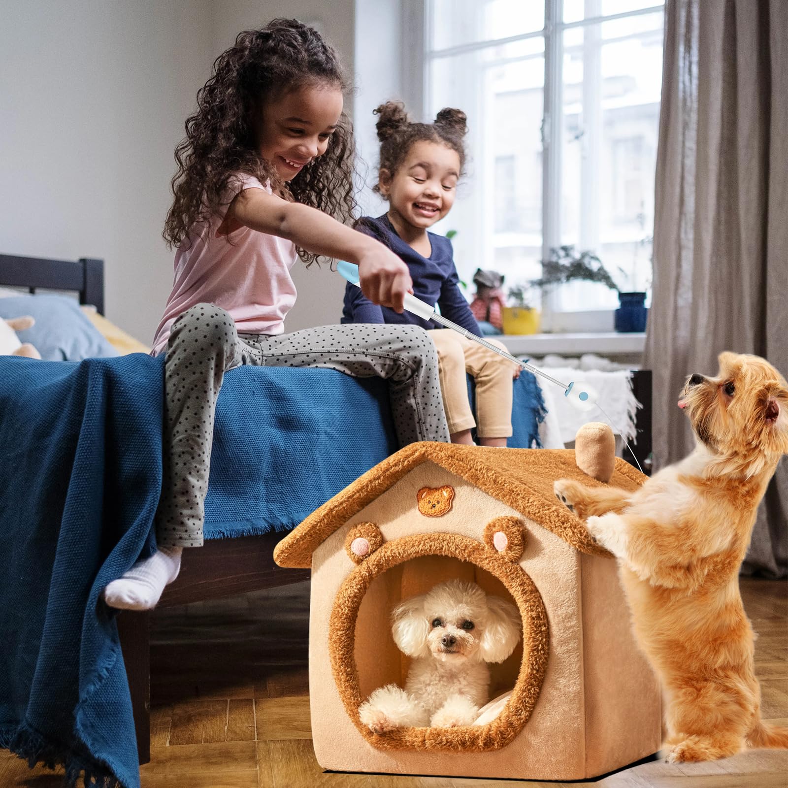 PETCUTE Niche Animaux de Compagnie Interieur,Lavable Lit De Grotte pour Chat,Panier Doux Chaud pour Chat Chien avec Fond Antidérapant,Maison Pliable pour Animal de Compagnie avec Lavable Oreiller