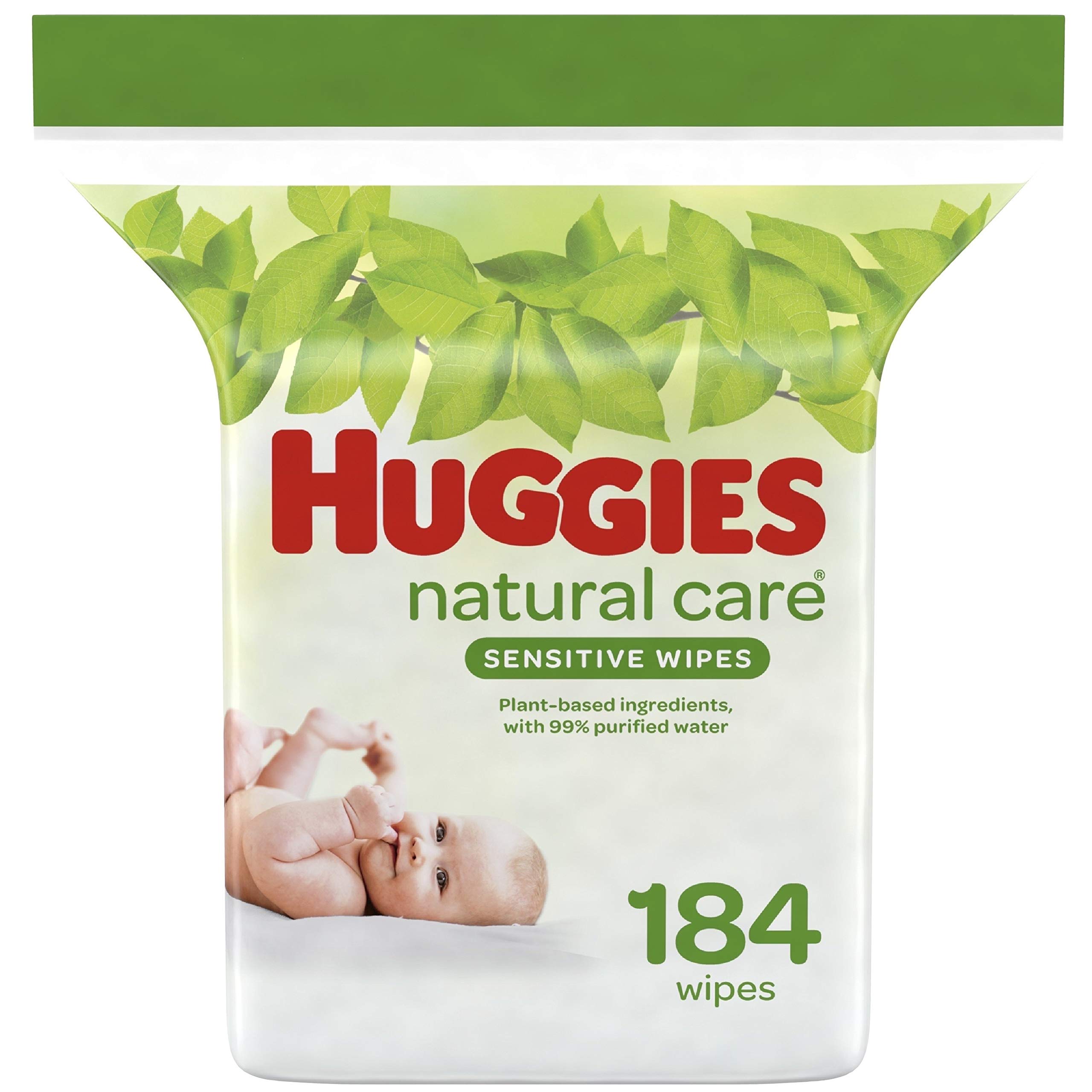 HUGGIESNatural Care Sensitive Baby Wipes, Unscented, Hypoallergenic, 99% Purified Water, 1 Refill Pack (184 Wipes Total)