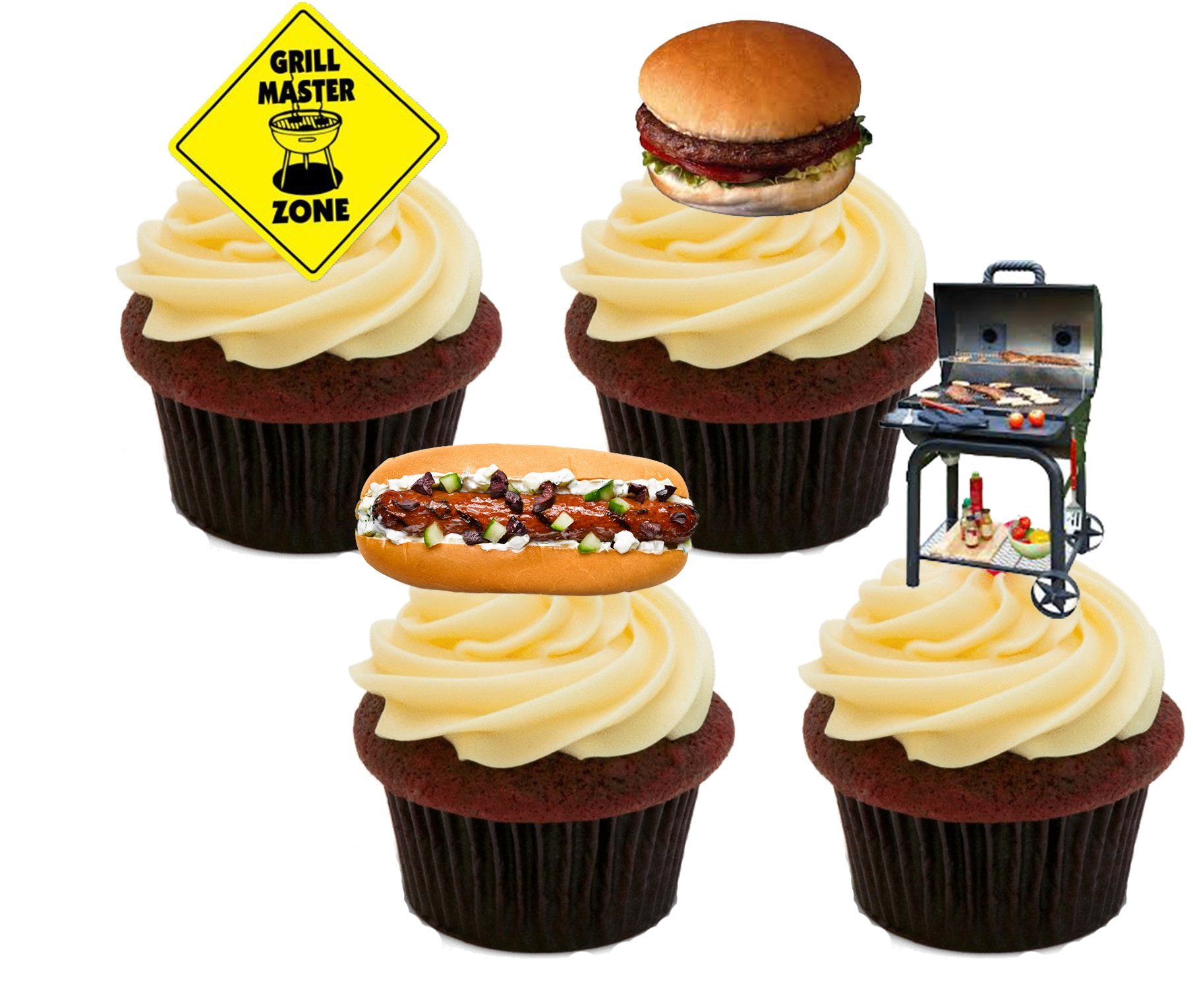 Made4you Bbq/Barbecue, Fun Edible Cupcake Toppers - Stand-Up Wafer Cake Decorations (Pack Of 24)