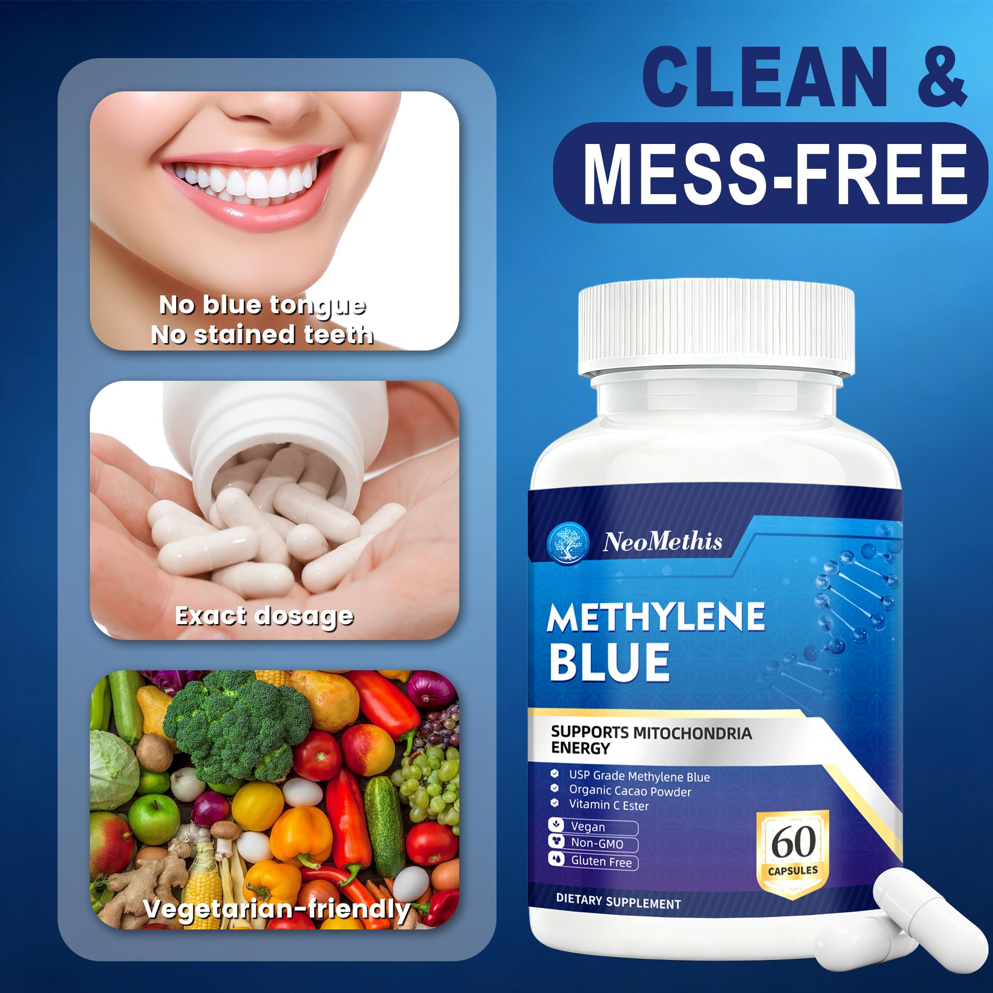 Methylene Blue Capsules, USP Grade | High Purity Formula with Vitamin C Ester | Memory, Focus & Natural Energy Support | Third Party Tested, 60 Capsules — Amazon image 7