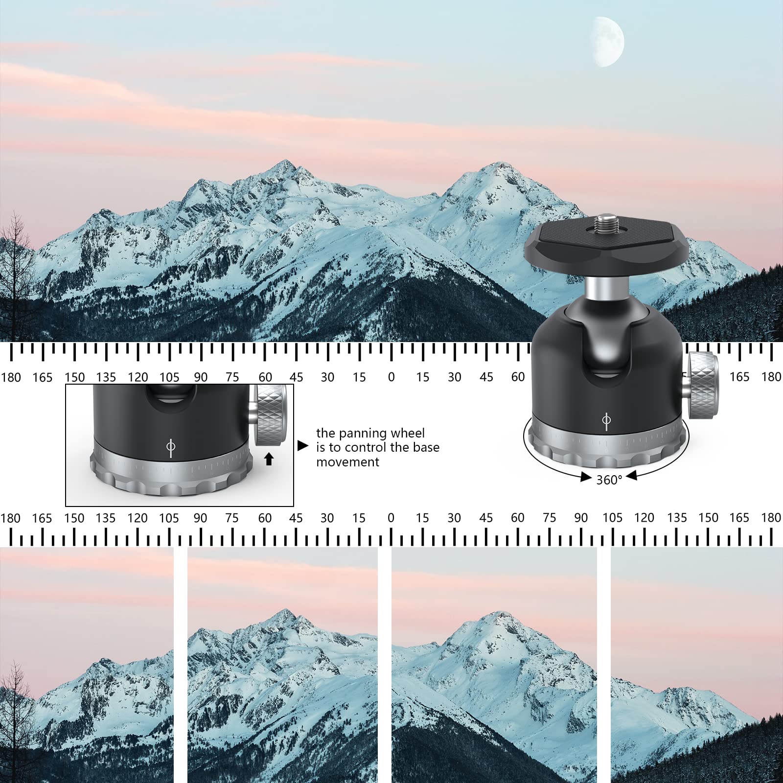 Głowica kulowa statywu obracana o 360 stopni panoramiczna głowica kulowa ze śrubą 1/10.2 cm Gwint 3/20.3 cm, maksymalne obciążenie do 5 kg/ 11 funta, do monopodu, lustrzanki cyfrowej,
