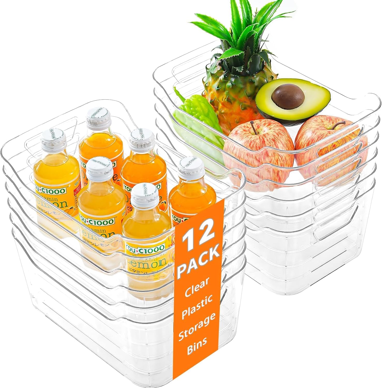 Clear plastic storage bins for pantry and under sink organization