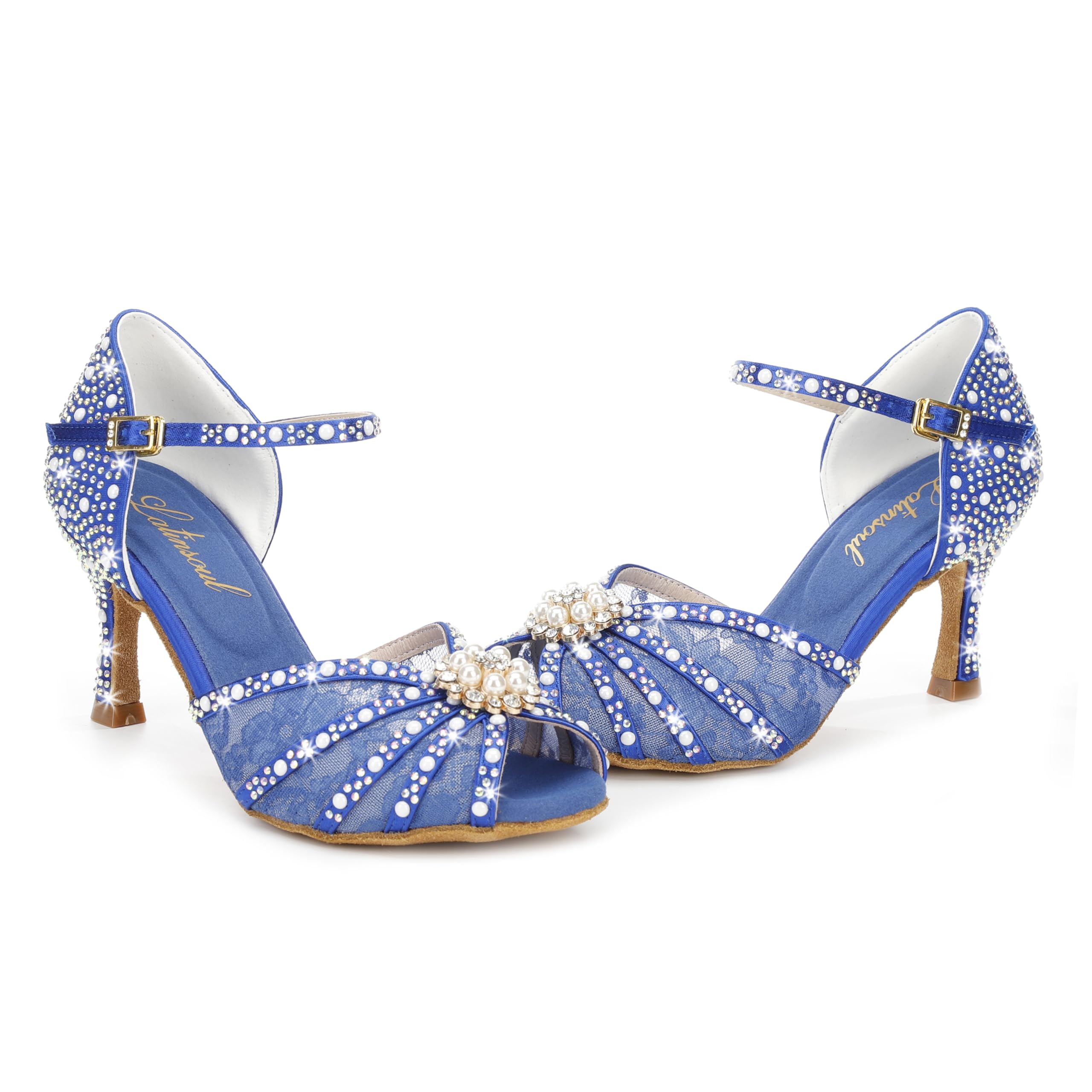 Latinsoul Y205-35 Damskie buty do tańca latino na obcasie z kryształkami regulowany pasek na kostkę eleganckie i wygodne buty taneczne