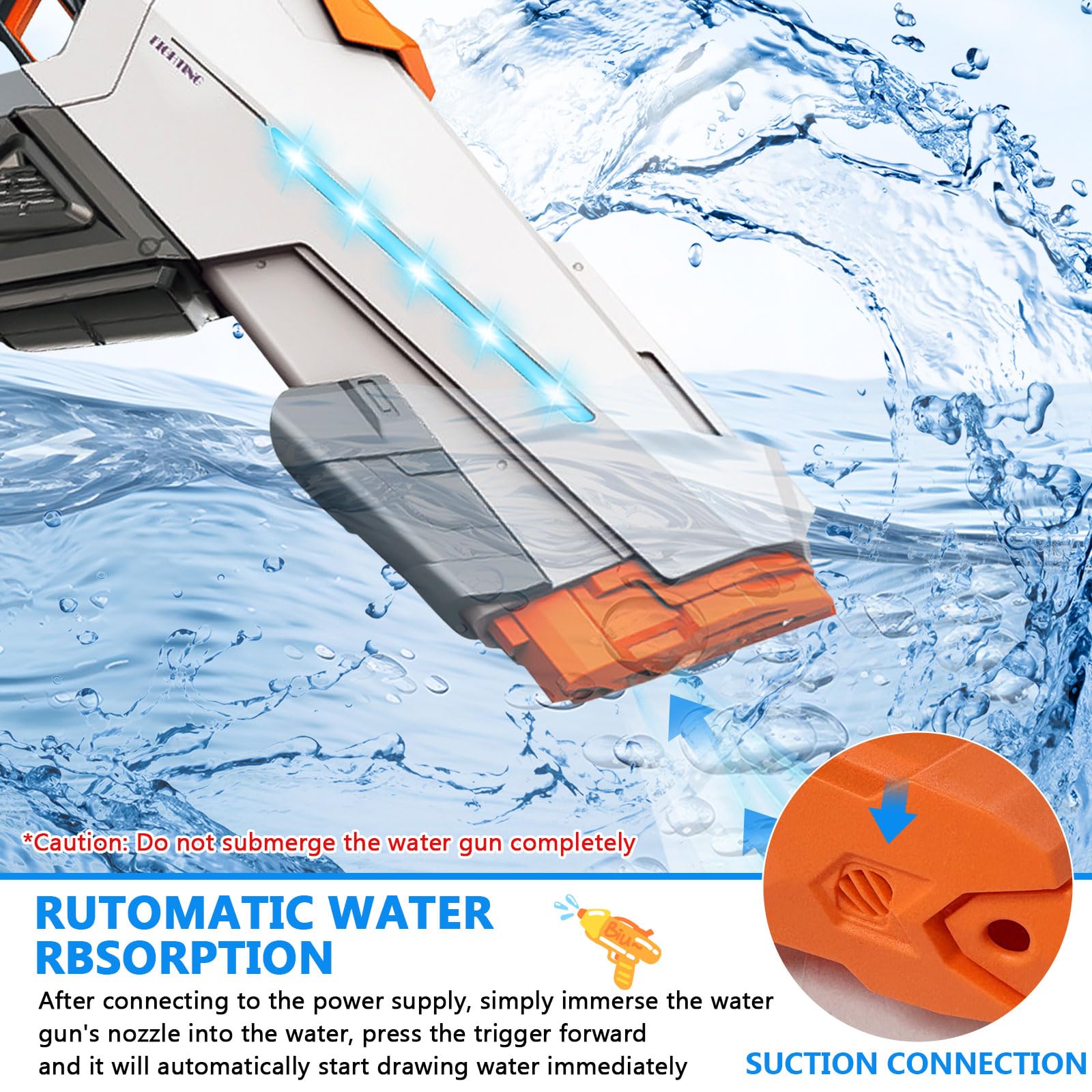 Pistola ad Acqua Elettrica, Fucile ad Acqua Elettrico Potente per bambini adulti, con Assorbimento Automatico, Capacità 610 ml, Pistola Acqua per piscina, feste, spiaggia all'aperto