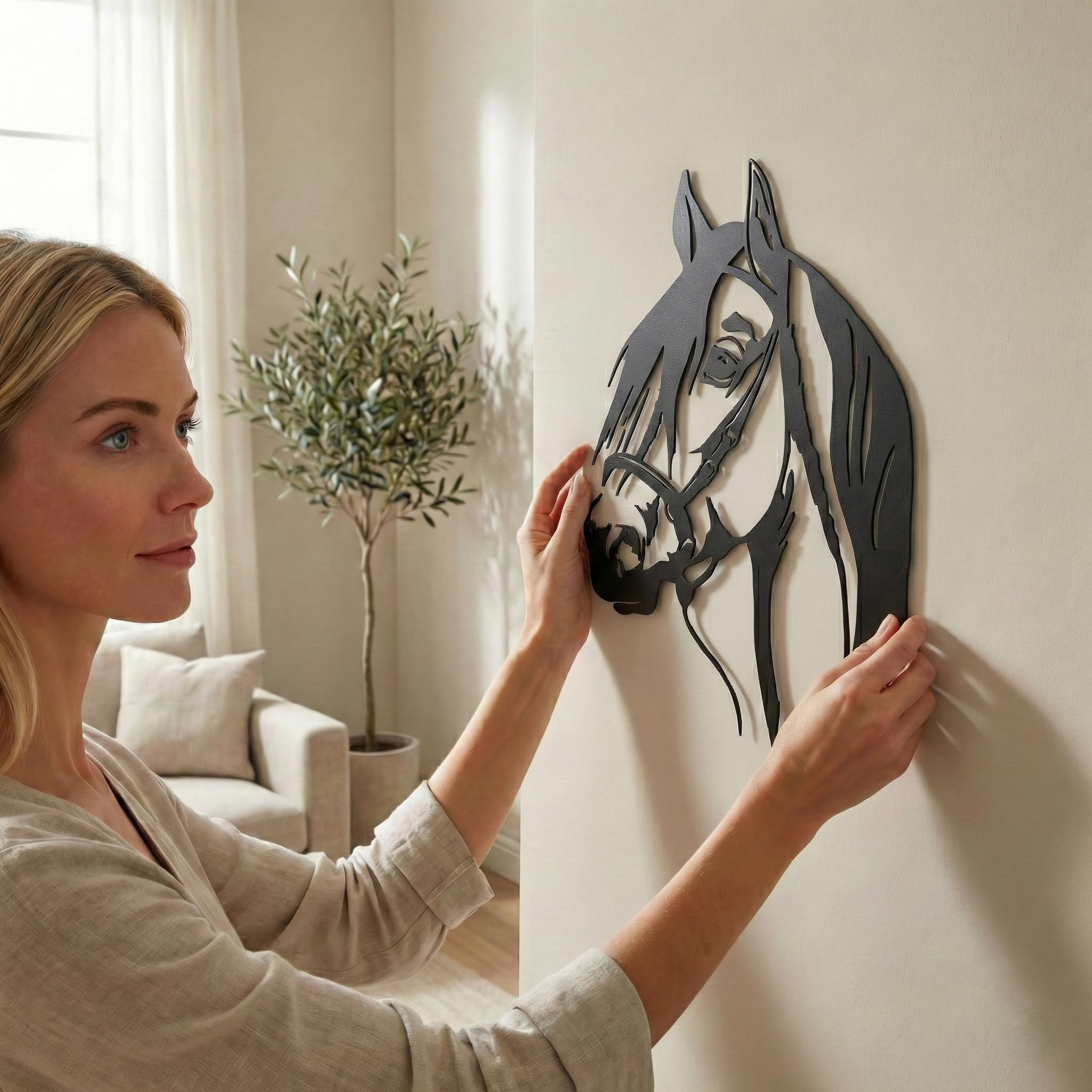 Dekadron - Décoration murale en métal - Tête de cheval - Silhouette murale en 3D en métal - Pour la maison, le bureau, la chambre à coucher, le salon (43 x 61 cm)