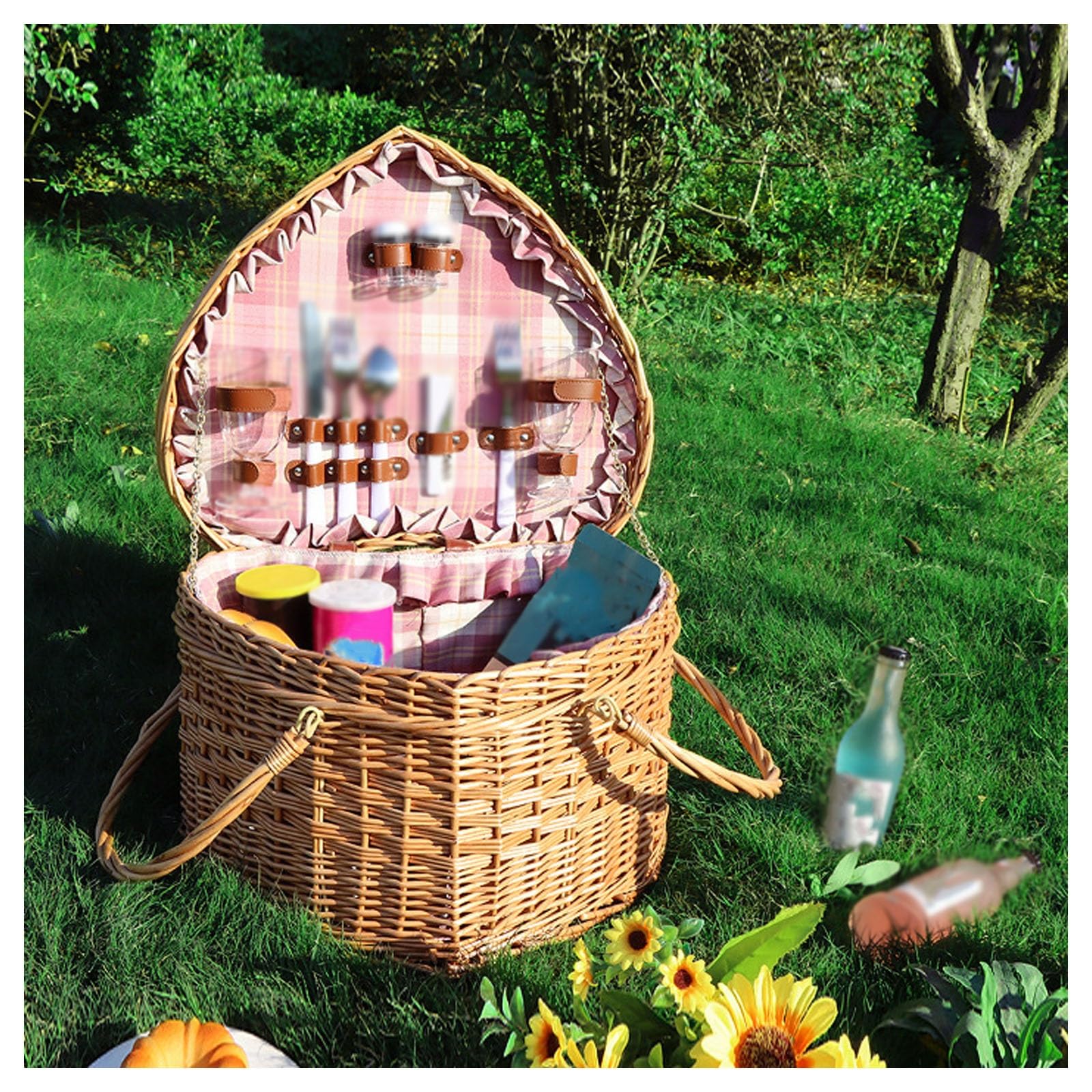 Panier de pique-nique en rotin tissé à la main, panier polyvalent en osier avec poignées, paniers de récolte for le rangement, panier de rangement en rotin tressé for le camping