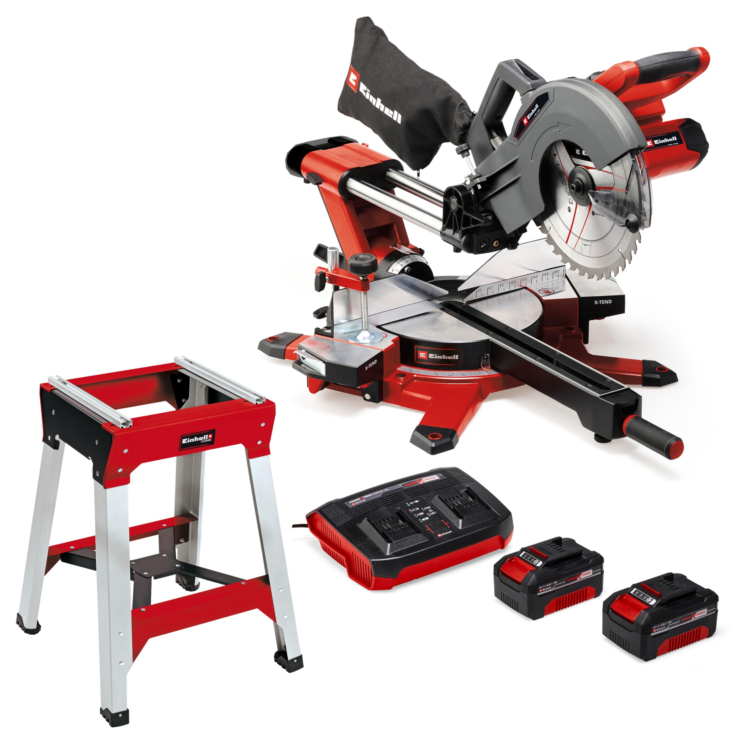 Einhell Akku-Zug-Kapp-Gehrungssäge TE-SM 36/10 L Li Power X-Change (36 V, 254 mm Sägeblatt, 3800 min^-1, Schnittlinien-Laser, inkl. PXC-Starter-Kit, inkl. Untergestell)