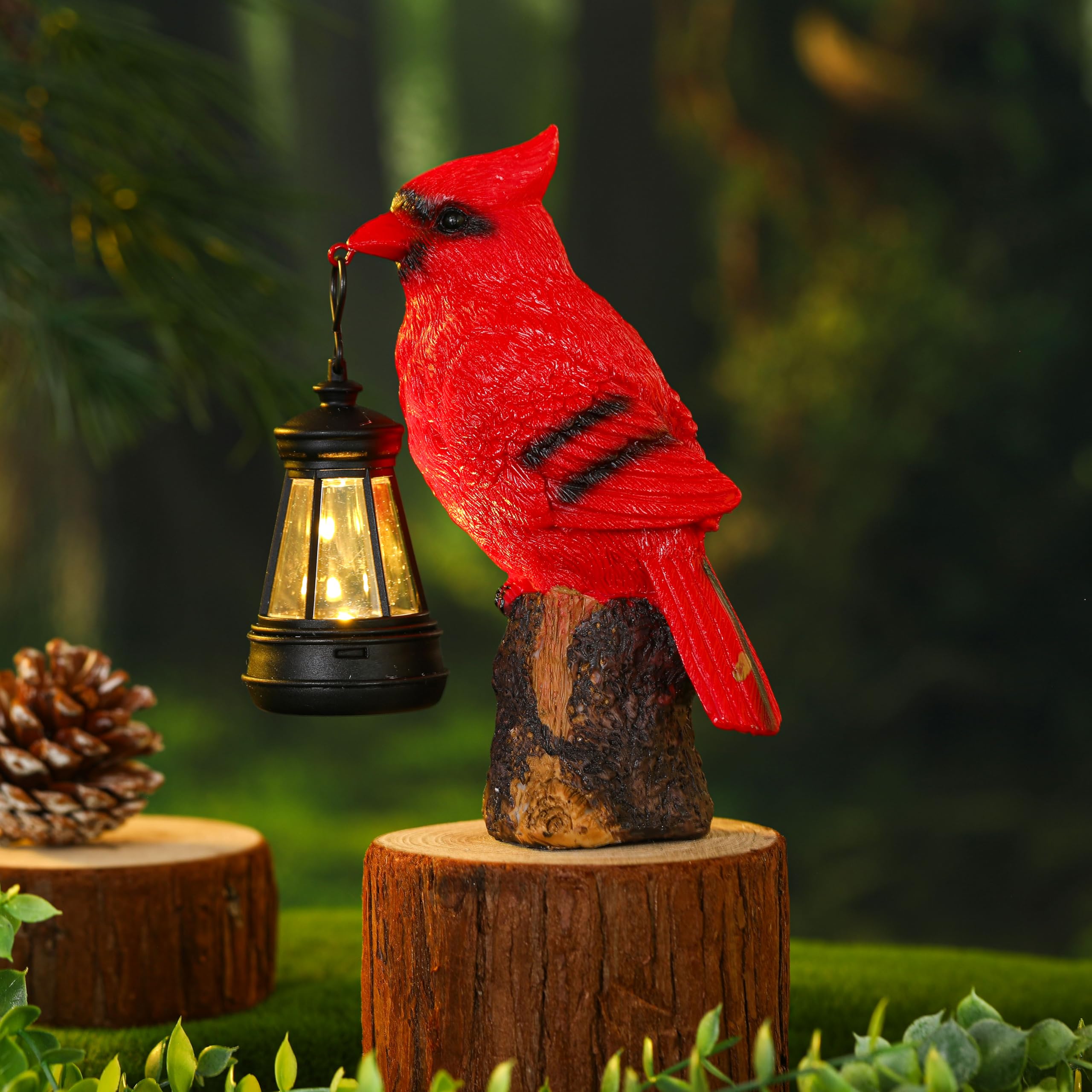 Suzile Cardinal Garden Statue with Solar Lantern 6.3 Solar Light