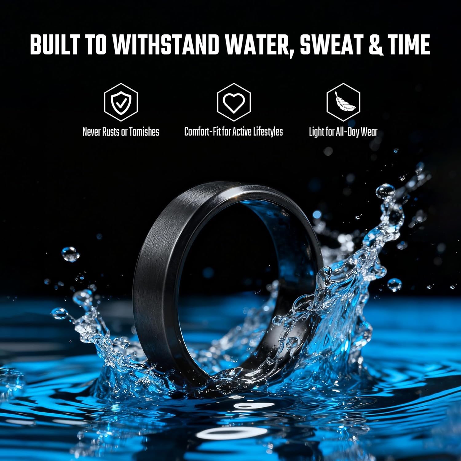 KeyUnity Men's 8mm Titanium Black Wedding Band - Matte Stainless Steel Comfort Fit Engagement Ring, Size 10 - Image 6