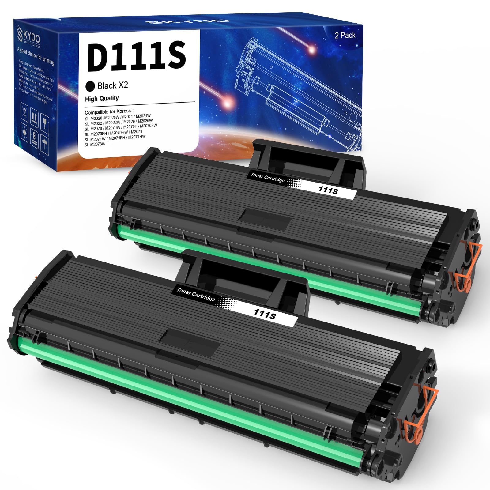 Skydo 111S MLT-D111S Compatibile per Samsung D111S MLT-D111L Toner per Xpress M2026W M2026 M2070FW M2070 M2070W M2070F M2020 M2020W M2021 M2021W M2022 M2022W M2071 M2071W M2078W (2 Nero)