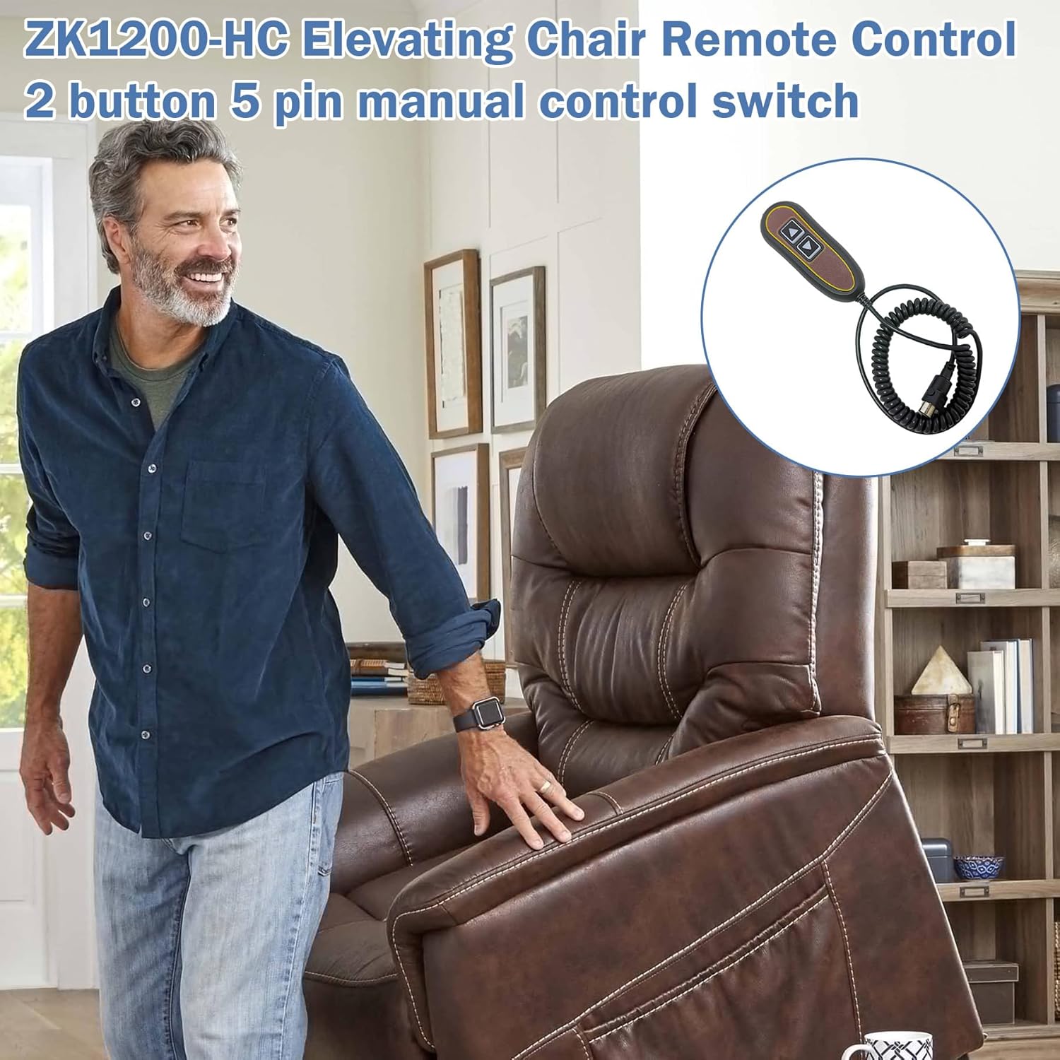 ZK1200-HC 2 Button 5 Pin Remote, Compatible with Golden, Limoss, Kaidi Motors, RMT, Dewert Manual Controllers, Used for Lift Chair Power Recliner