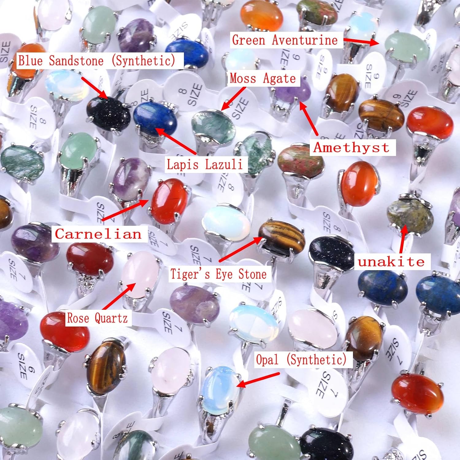 100 Pack of Rings Wholesale for Boutique Items for Resale Bulk Crystal Rings Jewelry Clearance Anillos De Piedras Naturales