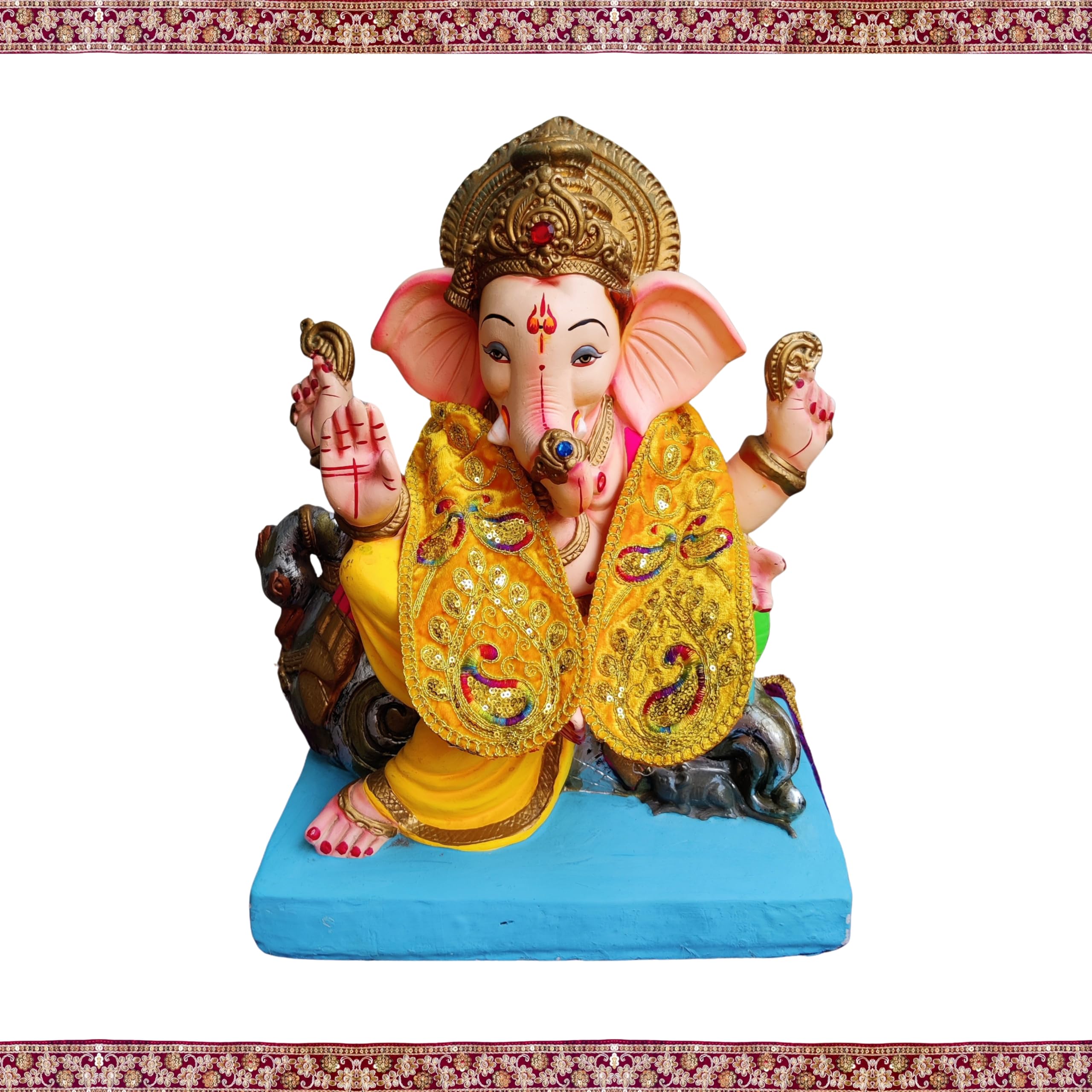PUNYATVA Ganpati Shela in Velvet (Yellow) – Khes, Patka, Uparna Vastra for Gauri Ganpati, Ganesh Chaturthi, Varalakshmi Vratam, Navratri, Durga Puja, Decoration Accessories for Idols, God Dress 3