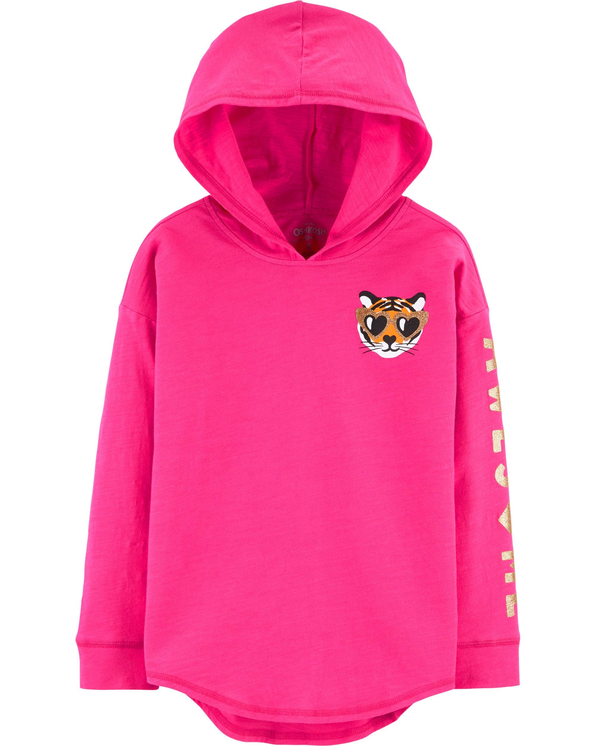OSHKOSH B'GOSH Girls' Sequin Pullover Hoodie, Bright Pink, 4 Years