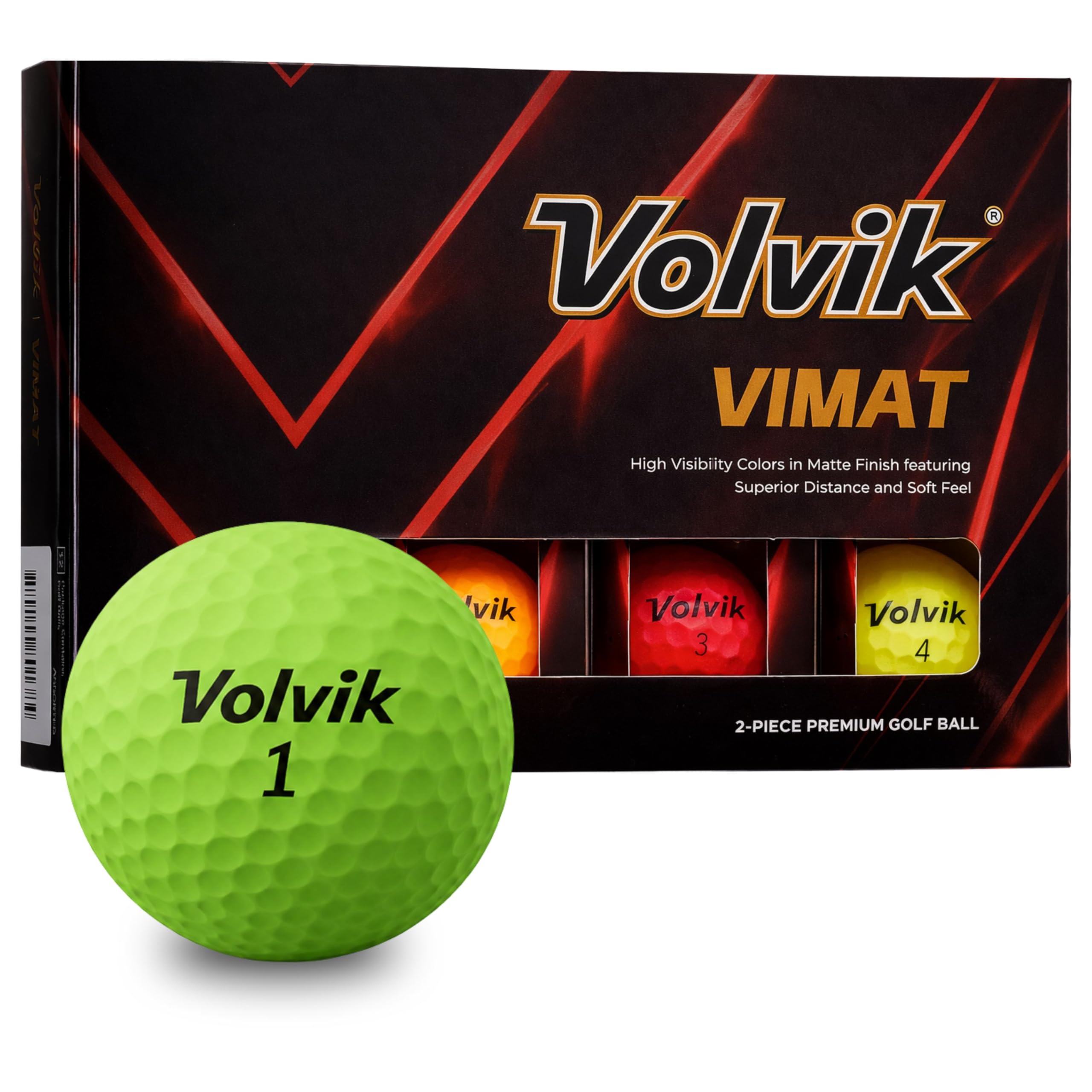 Volvik ViMat Assorted Mix Golf Balls – New for 2025, 85 Compression, Matte, 2 Piece Single Core, Mixed Colours, 12 Pack, Miz