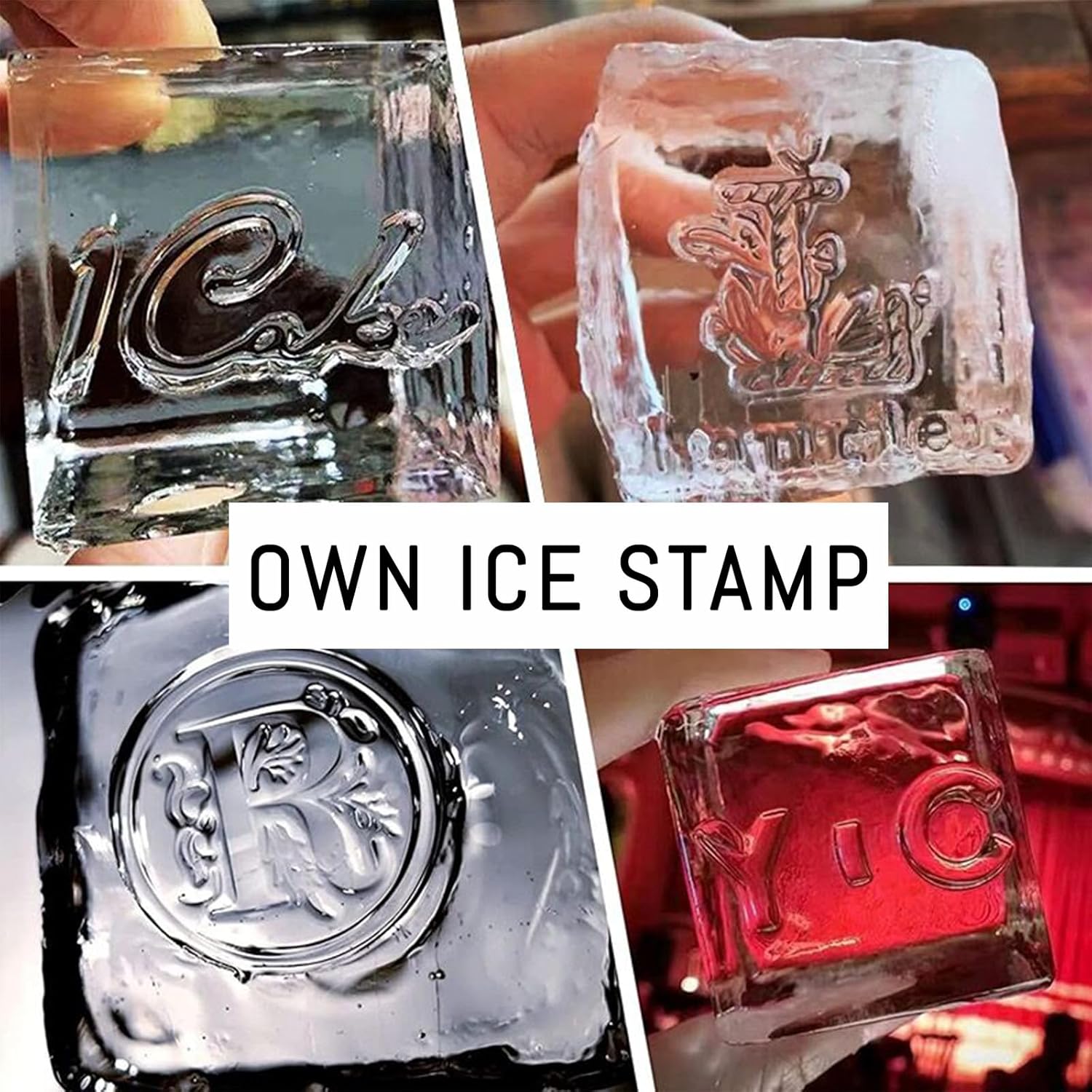 Custom Ice Cube Stamp Personalized Ice Stamps for Cocktails Whiskey Monogram Ice Cube Mold Gifts for Mixologists-2"