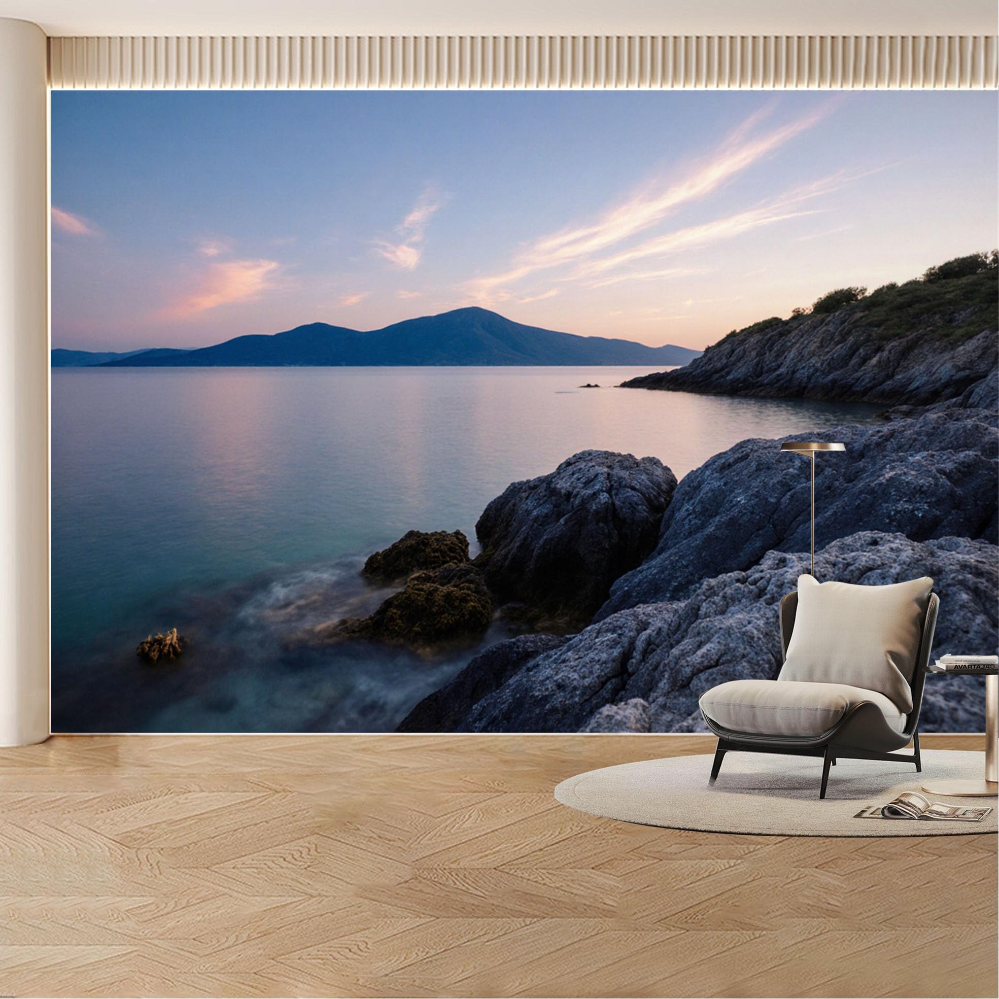 Custom Wall Mural Wallpaper Mountain Ocean Landscape 3D Effect Wall Decor Large Wall Art Sunset Minimalist Removable SelfAdhesive Large Photo for Living Room， Bedroom， Office
