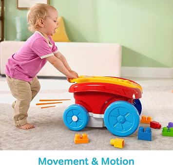 MEGA BLOKS First Builders Toddler Building Toy, Block Scooping Pull Wagon with 20 Pieces and Built-In Storage, Picks Up Blocks, Red, Kids Ages 1+, JFR30